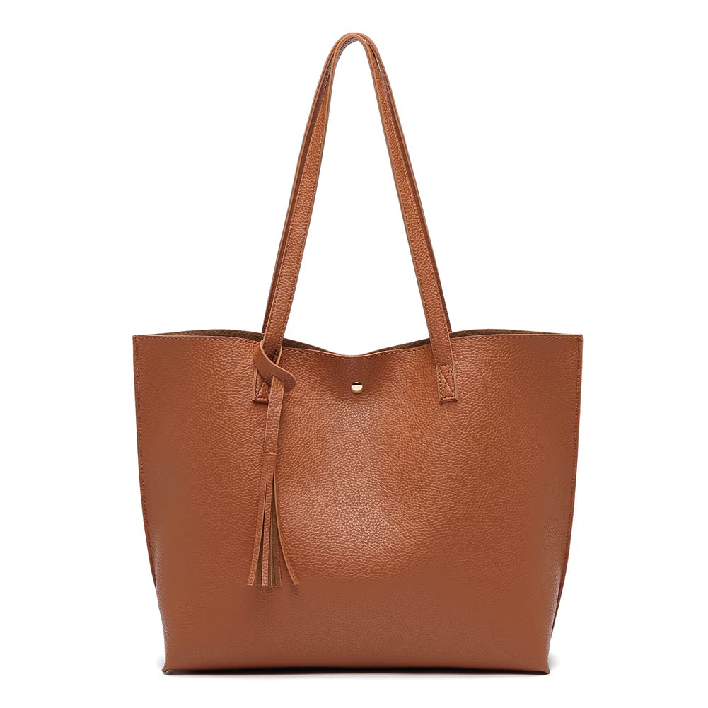 Dreubea Women's Soft Faux Leather Tote Shoulder Bag from, Big Capacity Tassel Handbag