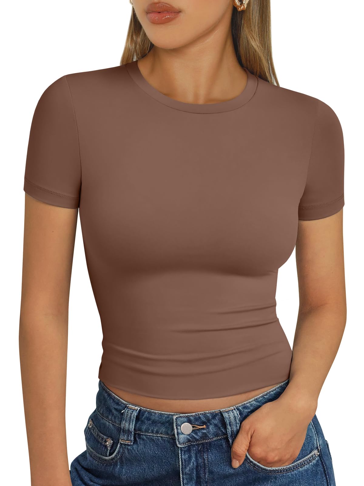 Trendy Queen - Camisetas básicas para mujer, camisetas de verano 2025, de manga corta, ajustadas, para gimnasio, entrenamiento, ropa estilo Y2K