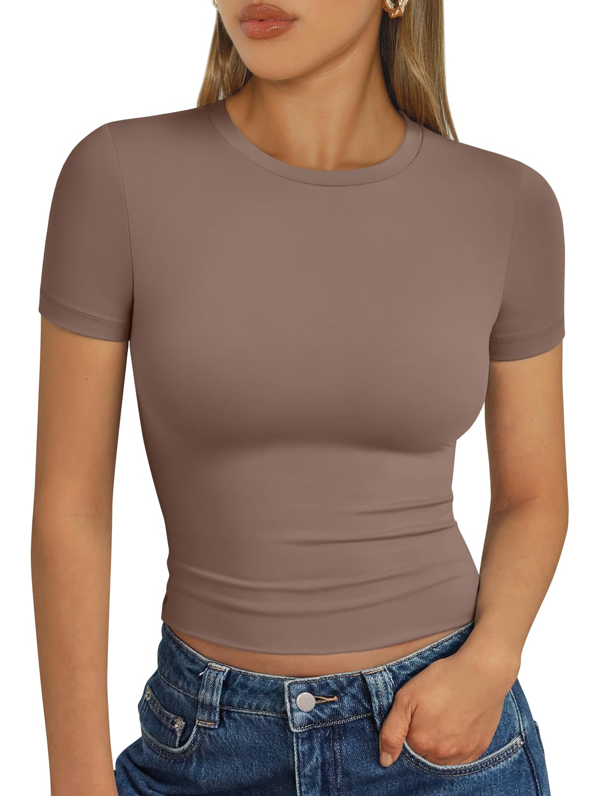 Trendy Queen - Camisetas básicas para mujer, camisetas de verano 2025, de manga corta, ajustadas, para gimnasio, entrenamiento, ropa estilo Y2K