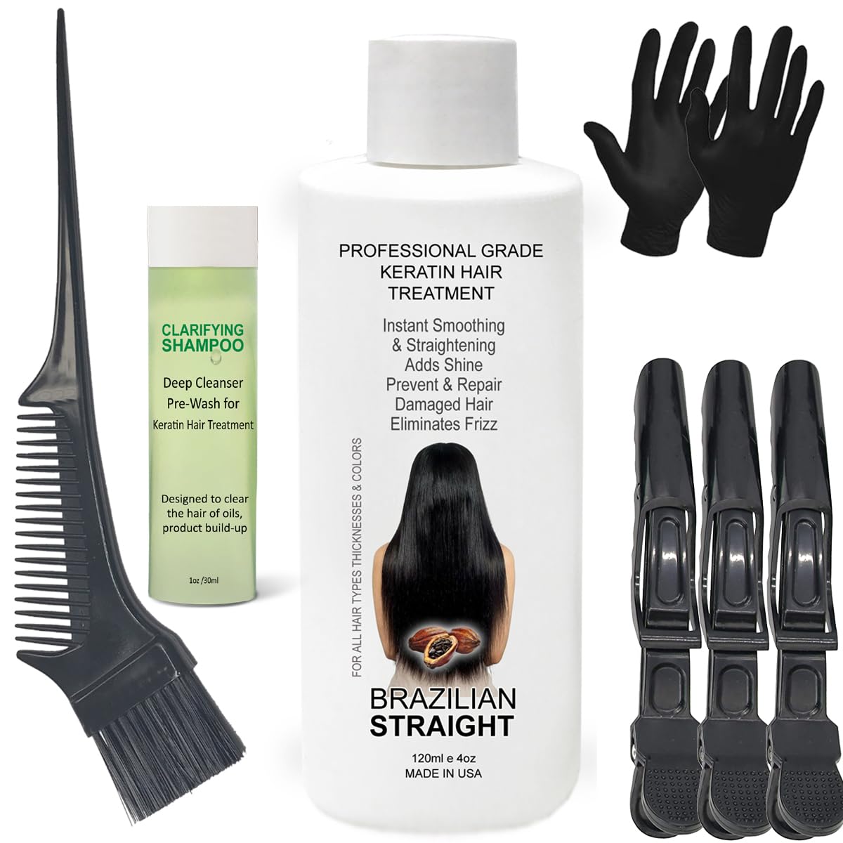 Real BRAZILIAN STRAIGHT Keratin Treatment Kit - Professional Results with Arganoil, Collagen & Amino Acid - Salon-Quality Straightening, Shiny Hair for 3-9 Months, All Hair Types, 8oz