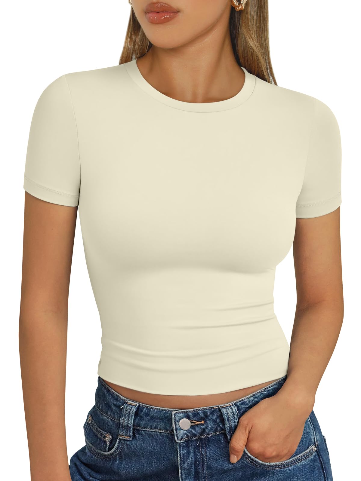 Trendy Queen - Camisetas básicas para mujer, camisetas de verano 2025, de manga corta, ajustadas, para gimnasio, entrenamiento, ropa estilo Y2K