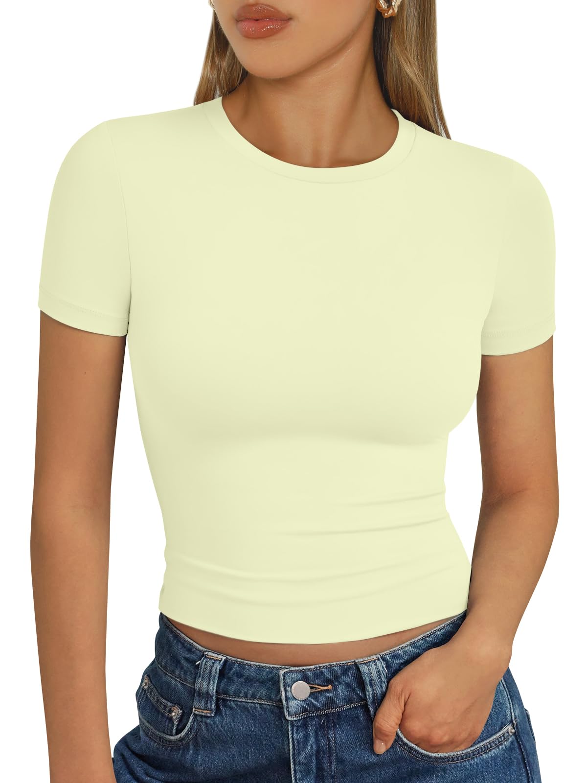 Trendy Queen - Camisetas básicas para mujer, camisetas de verano 2025, de manga corta, ajustadas, para gimnasio, entrenamiento, ropa estilo Y2K