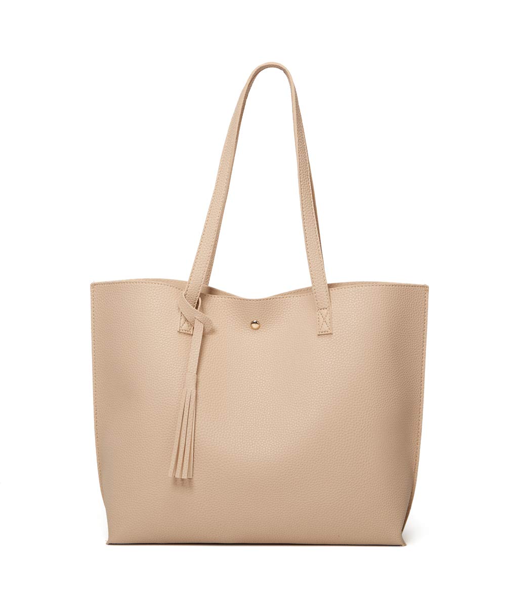 Dreubea Women's Soft Faux Leather Tote Shoulder Bag from, Big Capacity Tassel Handbag