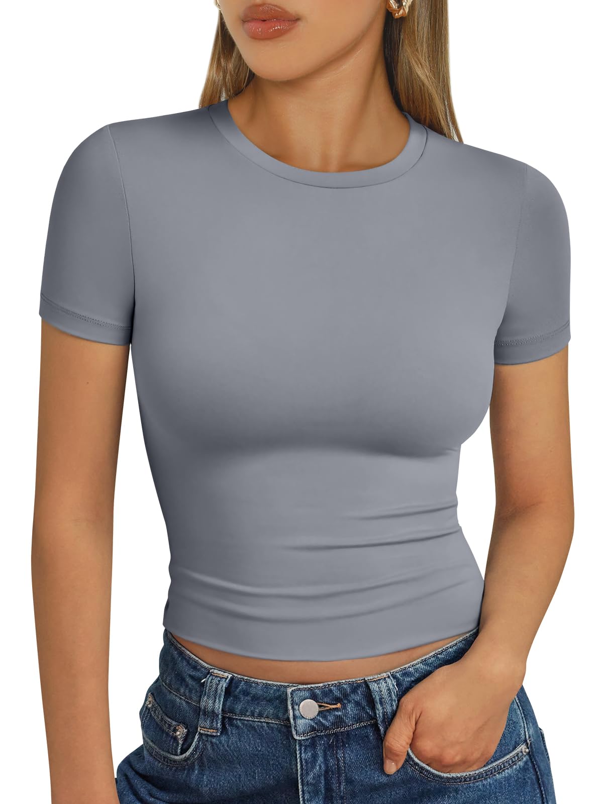 Trendy Queen - Camisetas básicas para mujer, camisetas de verano 2025, de manga corta, ajustadas, para gimnasio, entrenamiento, ropa estilo Y2K
