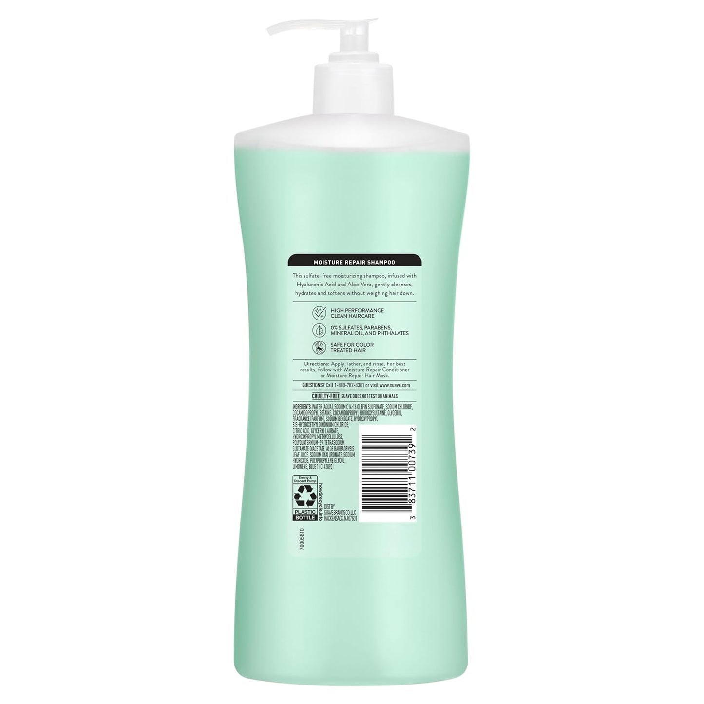 Suave Moisture Repair Sulfate-Free Shampoo with Hyaluronic Acid & Aloe Vera, Hydrates & Restores Dry, Damaged Hair, 4 Count, 28 FL OZ