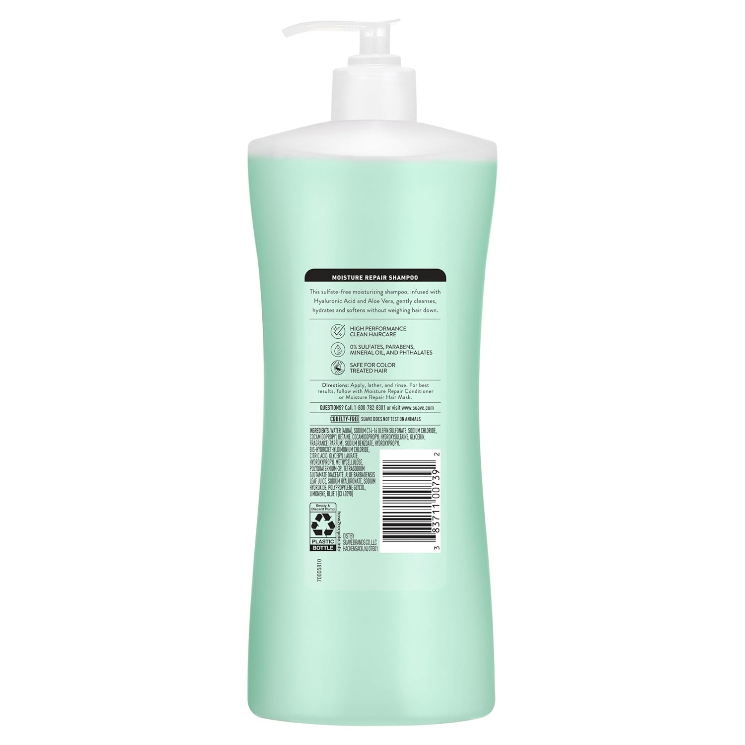 Suave Moisture Repair Sulfate-Free Shampoo with Hyaluronic Acid & Aloe Vera, Hydrates & Restores Dry, Damaged Hair, 4 Count, 28 FL OZ
