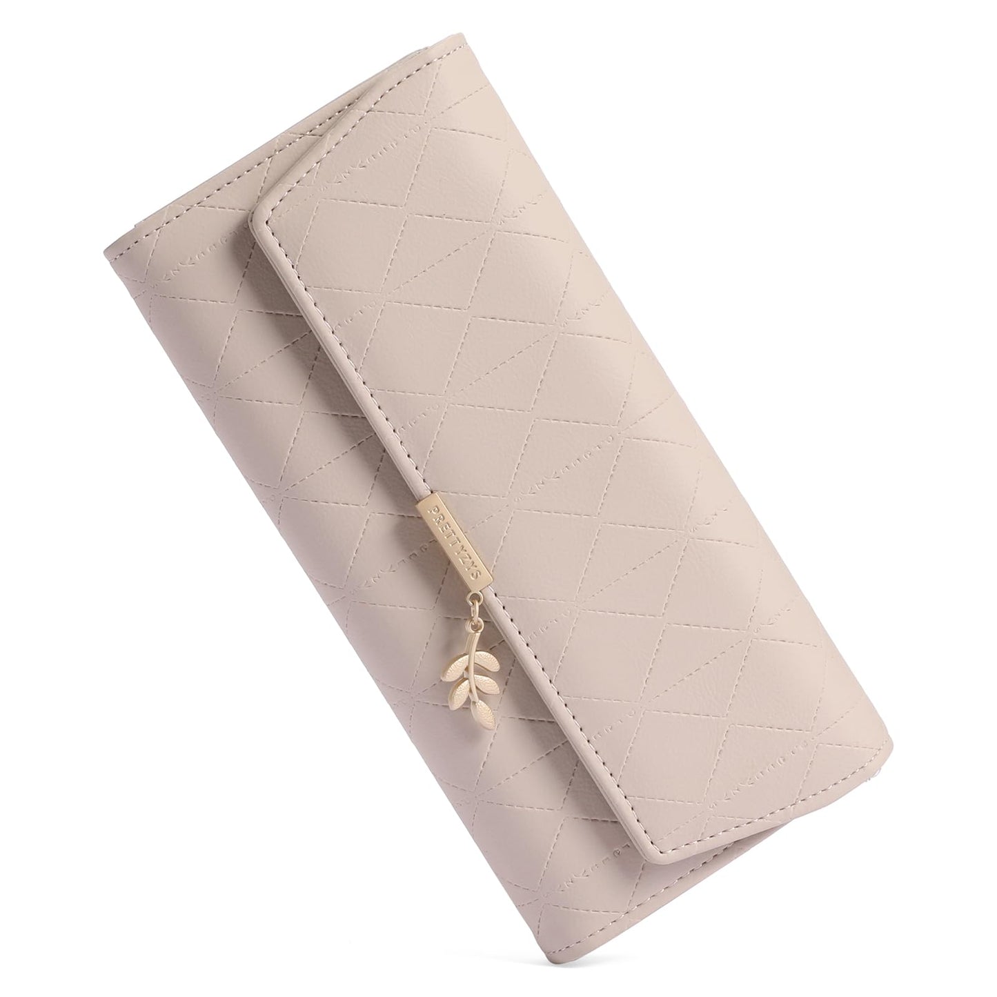 RNIEGA Leather Wallet for Women Trifold Womens' RFID Blocking Wallet Card Holder Purse Clutch with Zipper Coin Pocket,Soybean Sand