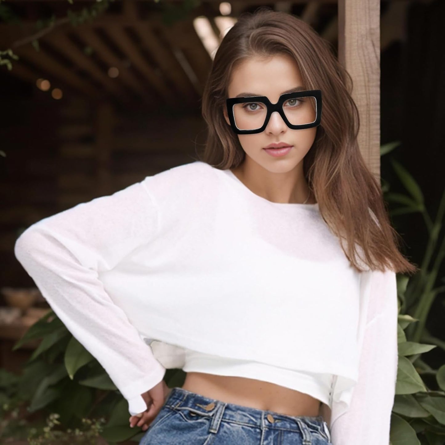 hoyuwak Gafas cuadradas de gran tamaño con luz azul, gafas de computadora con marco grande, gafas gruesas y transparentes a la moda para mujer