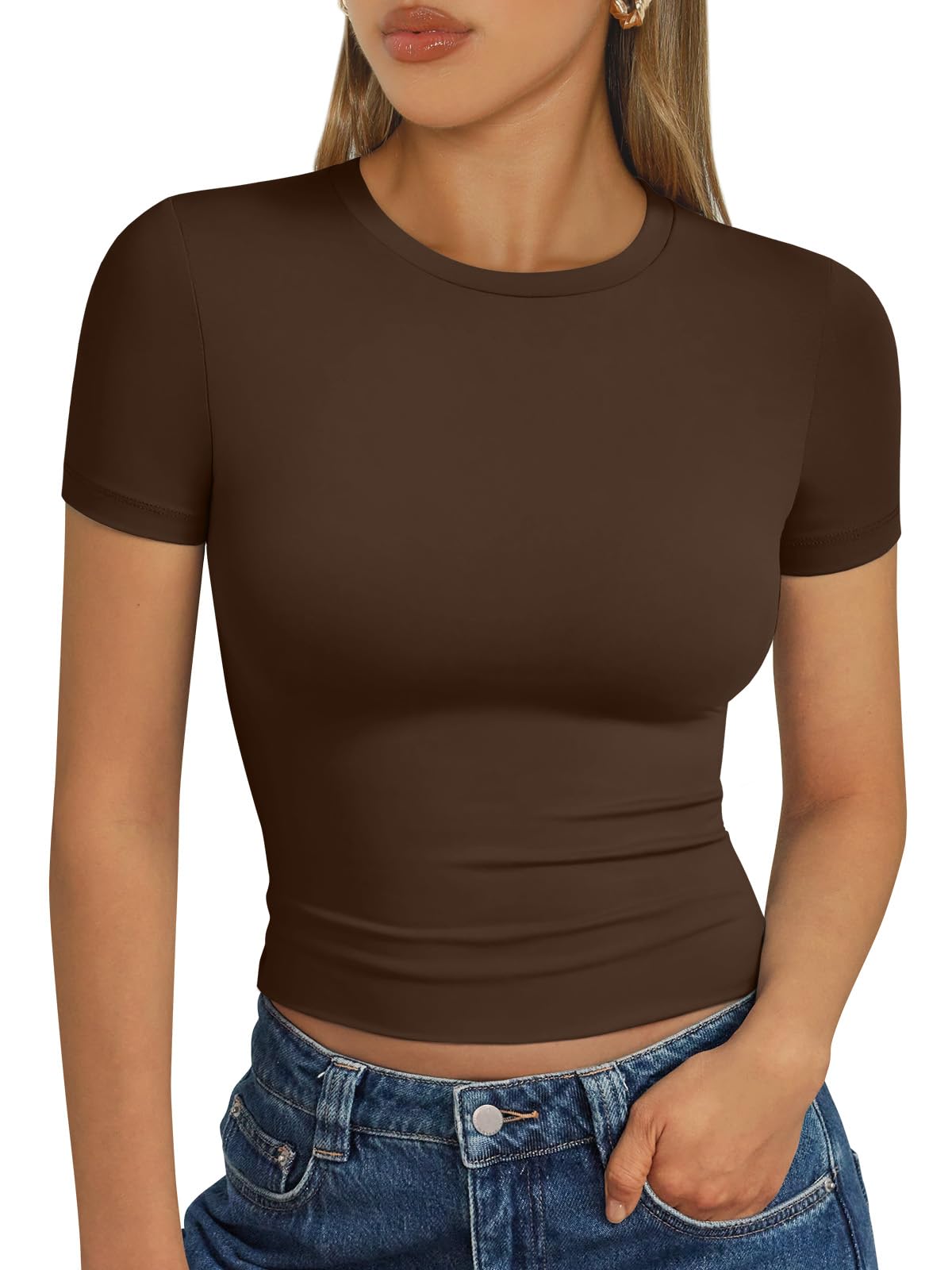 Trendy Queen - Camisetas básicas para mujer, camisetas de verano 2025, de manga corta, ajustadas, para gimnasio, entrenamiento, ropa estilo Y2K