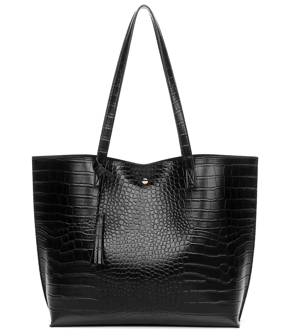 Dreubea Women's Soft Faux Leather Tote Shoulder Bag from, Big Capacity Tassel Handbag