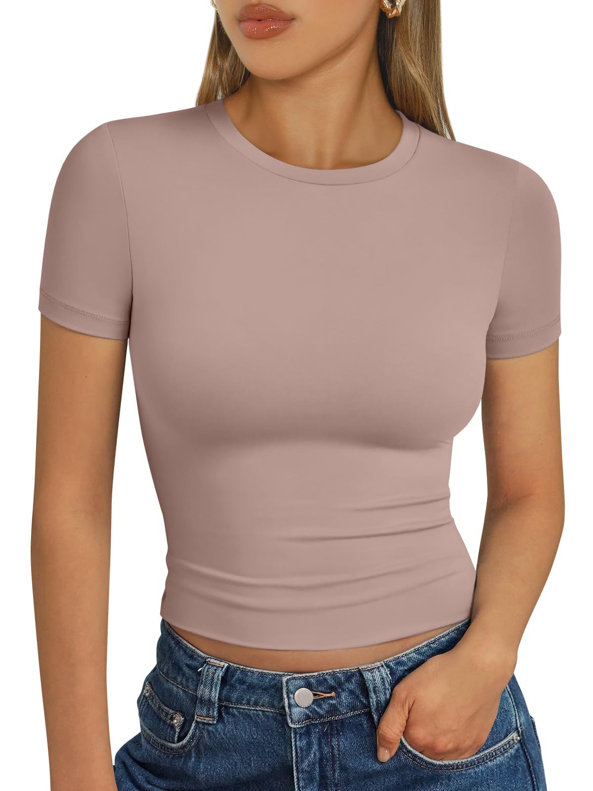 Trendy Queen - Camisetas básicas para mujer, camisetas de verano 2025, de manga corta, ajustadas, para gimnasio, entrenamiento, ropa estilo Y2K