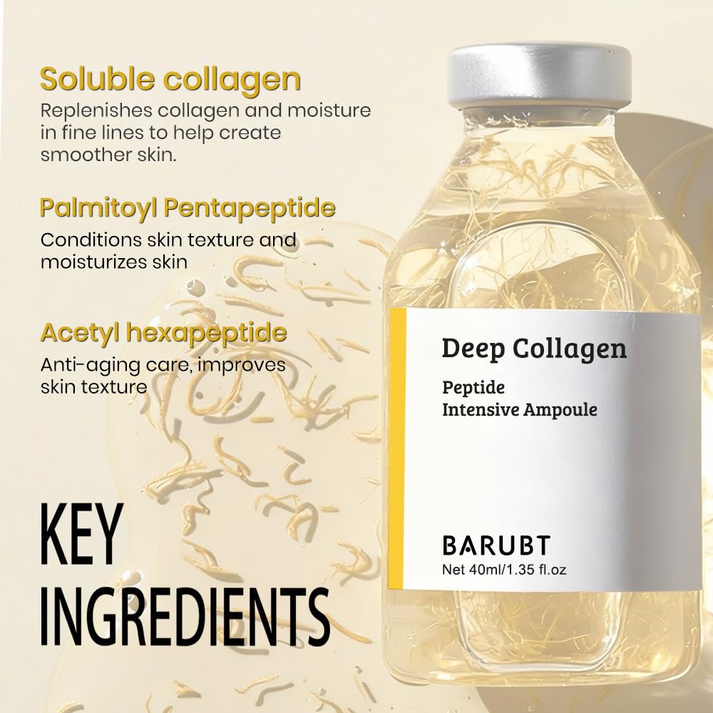 BARUBT - Ampolla intensiva de péptido de colágeno profundo, esencia facial coreana antienvejecimiento para tensar la cara, levantar, suavizar, hidratar, 1.4 fl oz, paquete de 2