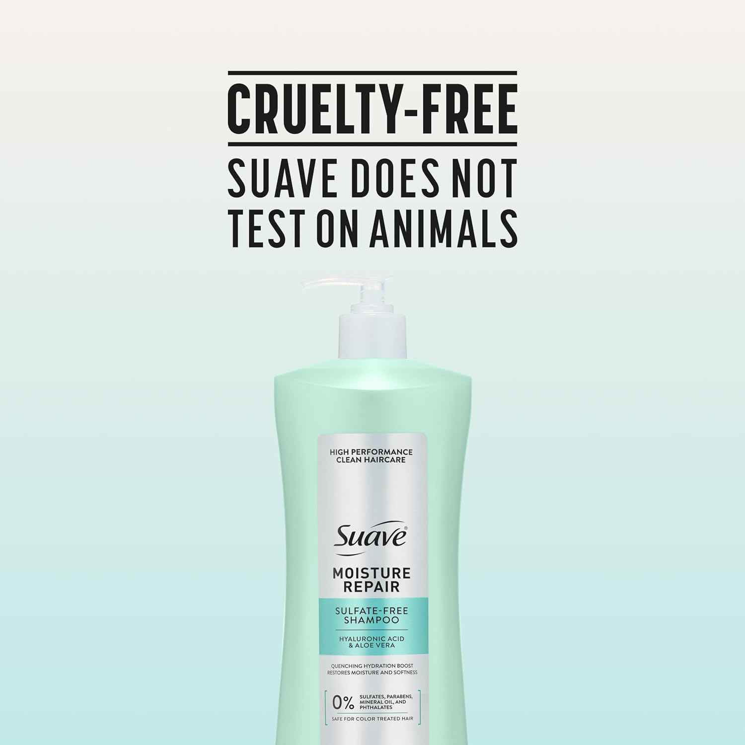 Suave Moisture Repair Sulfate-Free Shampoo with Hyaluronic Acid & Aloe Vera, Hydrates & Restores Dry, Damaged Hair, 4 Count, 28 FL OZ