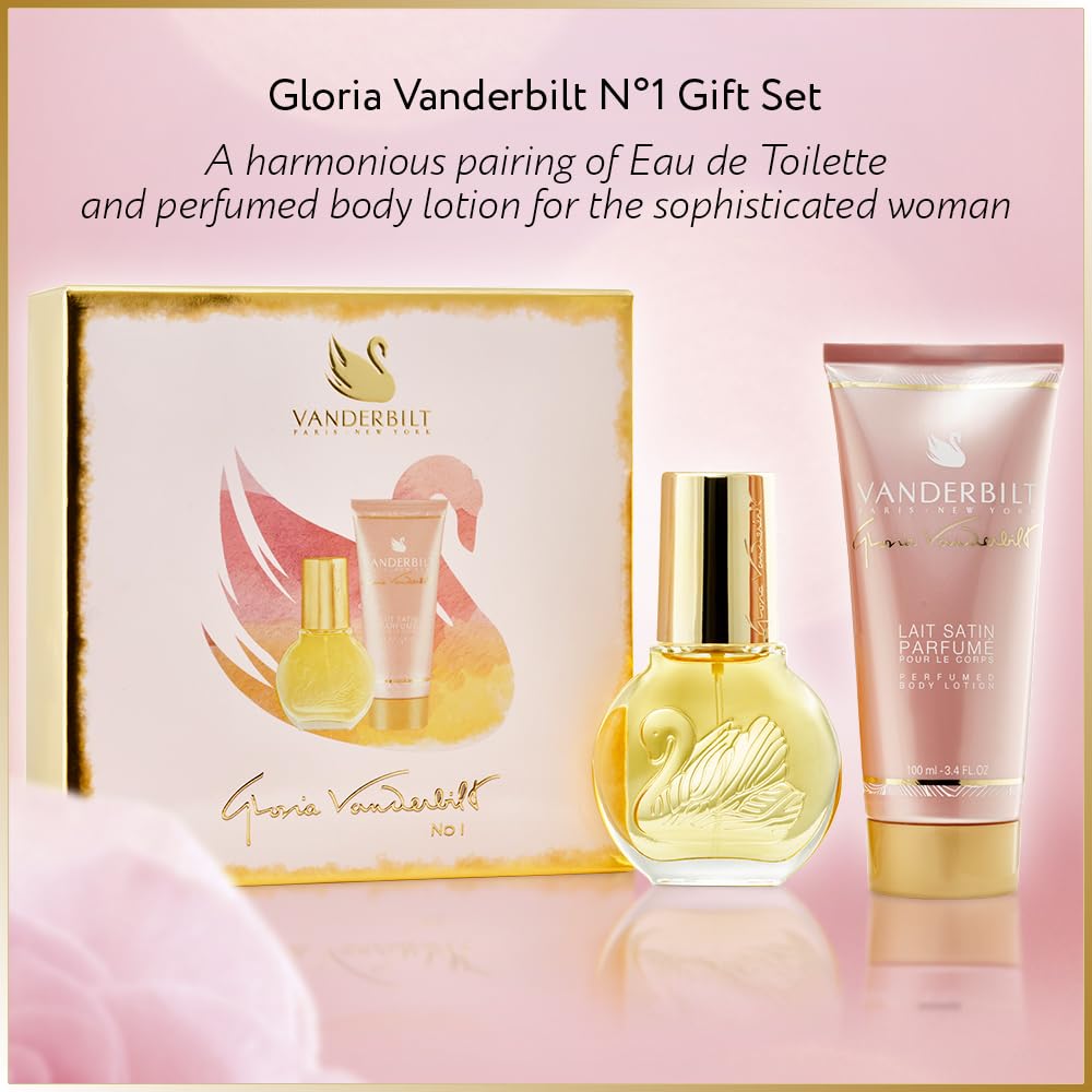 Gloria Vanderbilt No. 1 de Gloria Vanderbilt para mujer - Juego de regalo de 2 piezas de 1 oz EDT en aerosol, loción corporal de 3.4 onzas