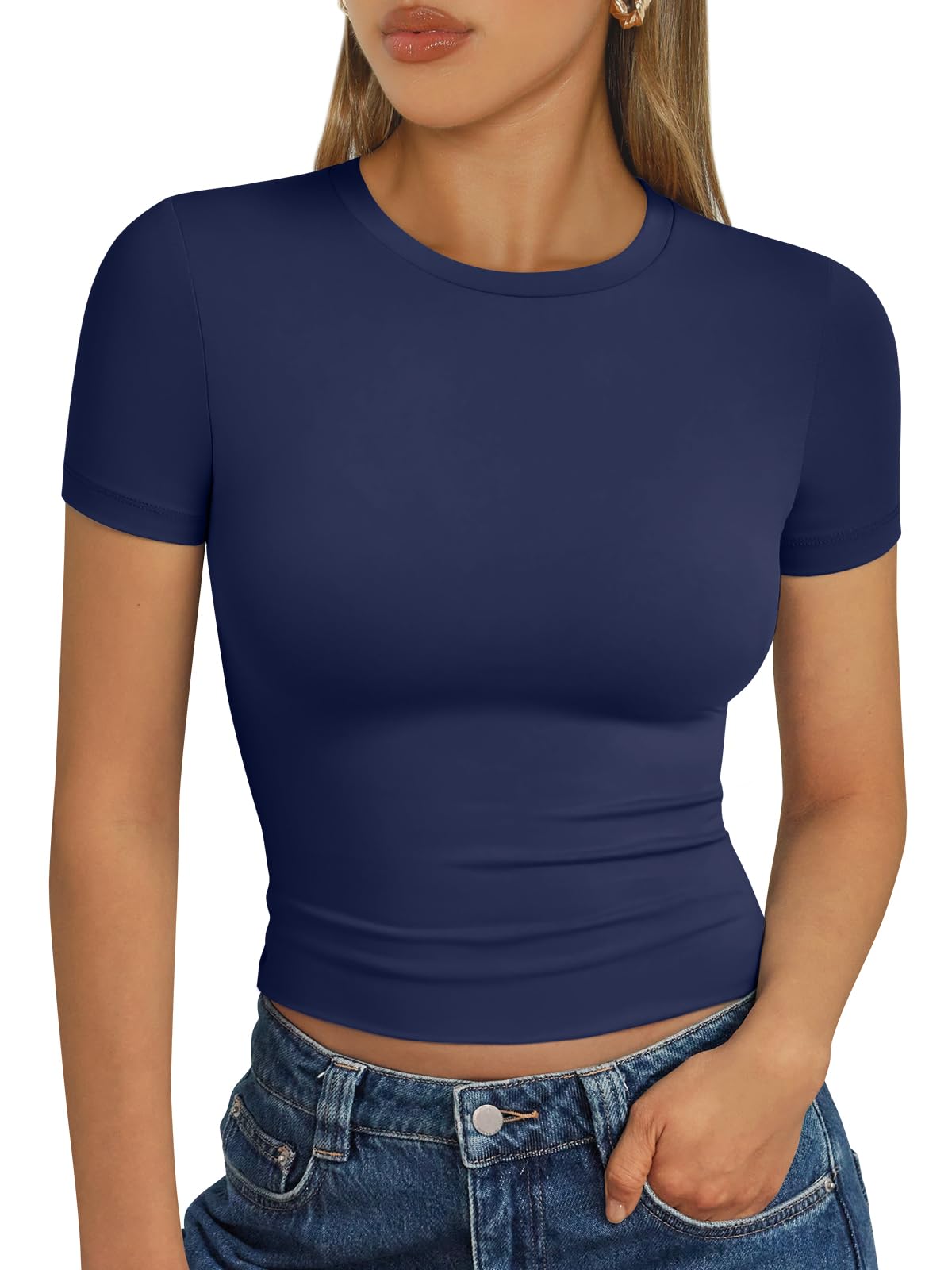 Trendy Queen - Camisetas básicas para mujer, camisetas de verano 2025, de manga corta, ajustadas, para gimnasio, entrenamiento, ropa estilo Y2K
