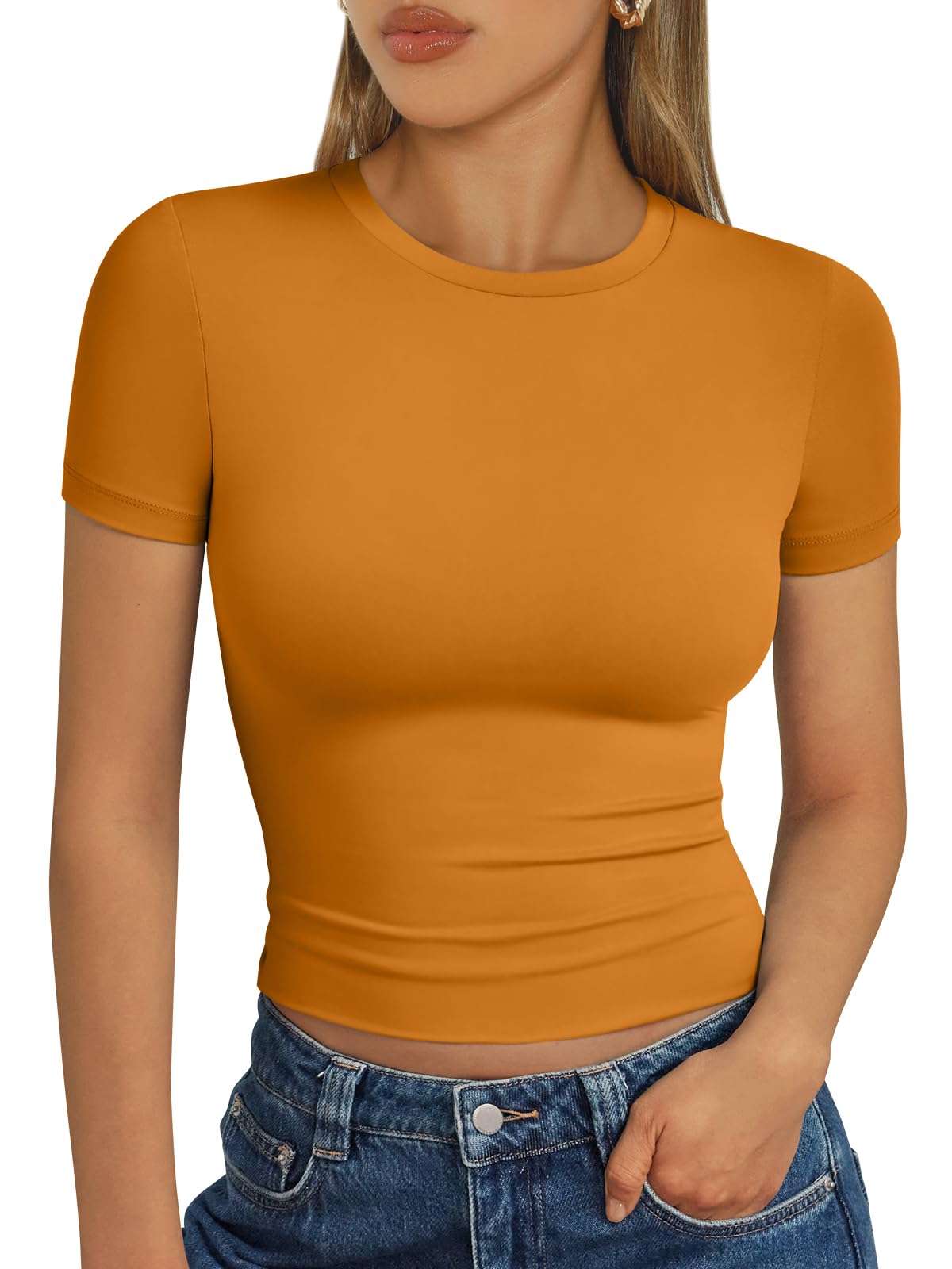 Trendy Queen - Camisetas básicas para mujer, camisetas de verano 2025, de manga corta, ajustadas, para gimnasio, entrenamiento, ropa estilo Y2K
