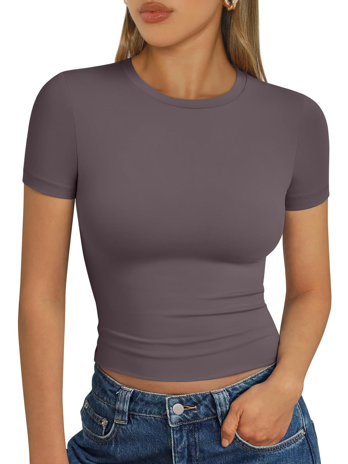 Trendy Queen - Camisetas básicas para mujer, camisetas de verano 2025, de manga corta, ajustadas, para gimnasio, entrenamiento, ropa estilo Y2K