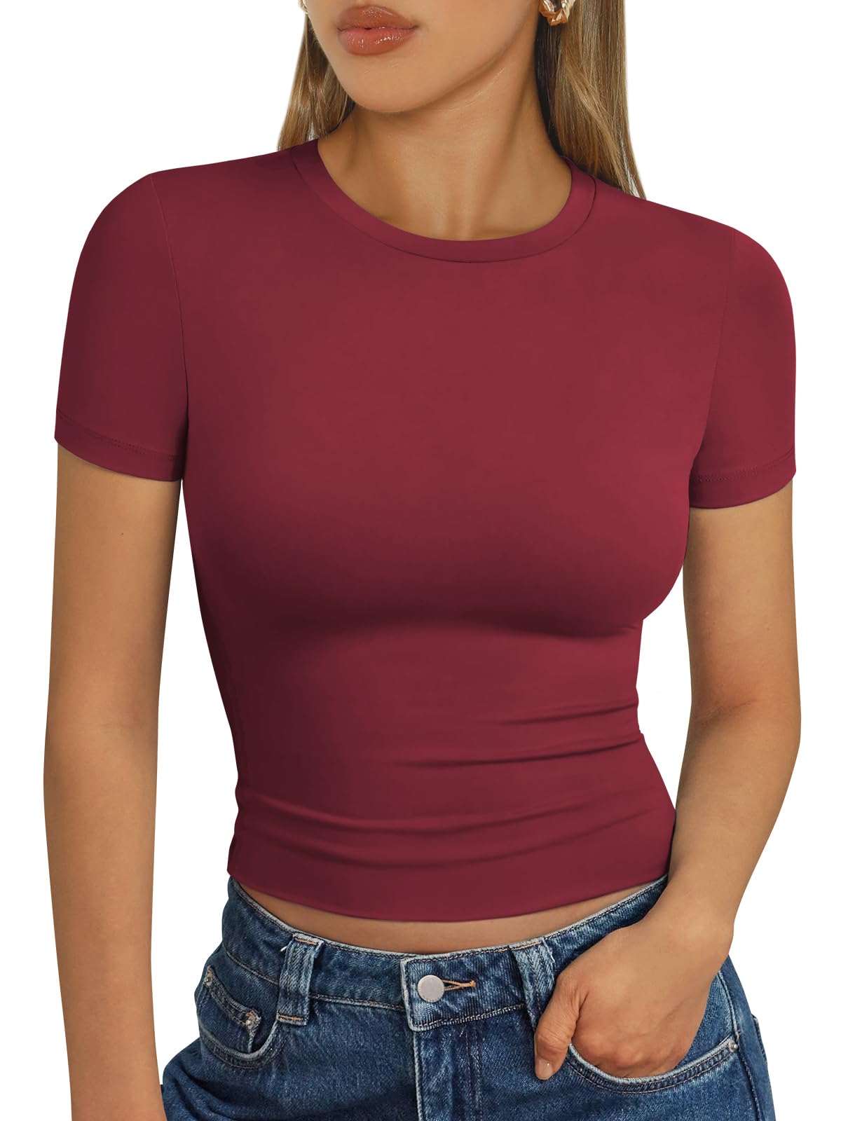 Trendy Queen - Camisetas básicas para mujer, camisetas de verano 2025, de manga corta, ajustadas, para gimnasio, entrenamiento, ropa estilo Y2K