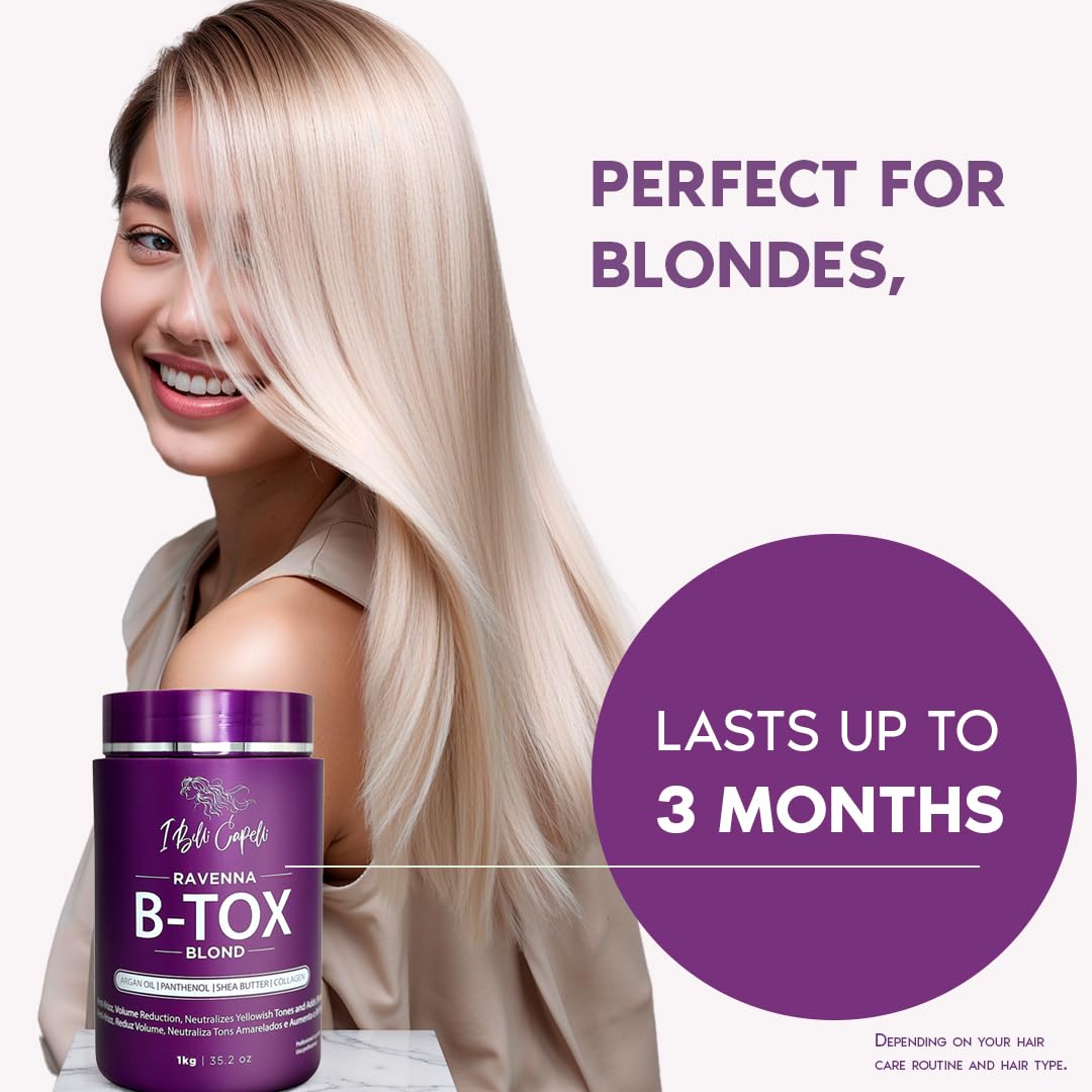 I Belli Capelli Tratamiento Ravenna B-tox para cabello rubio, 35.2 oz (1kg) - Sin formaldehído, acción anti-encrespamiento, suavizante, hidratación profunda y acción hidratante, aceite de argán