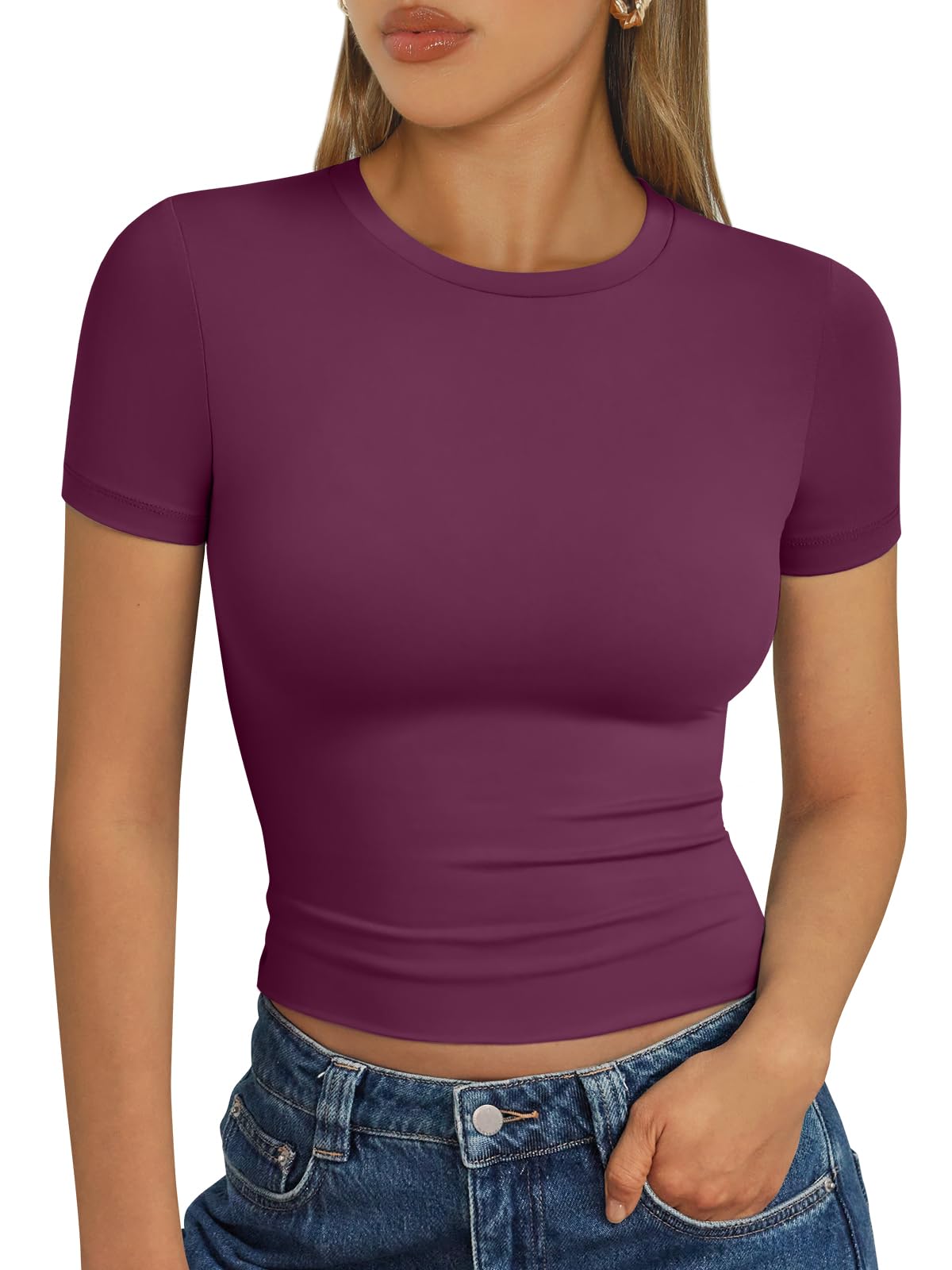 Trendy Queen - Camisetas básicas para mujer, camisetas de verano 2025, de manga corta, ajustadas, para gimnasio, entrenamiento, ropa estilo Y2K