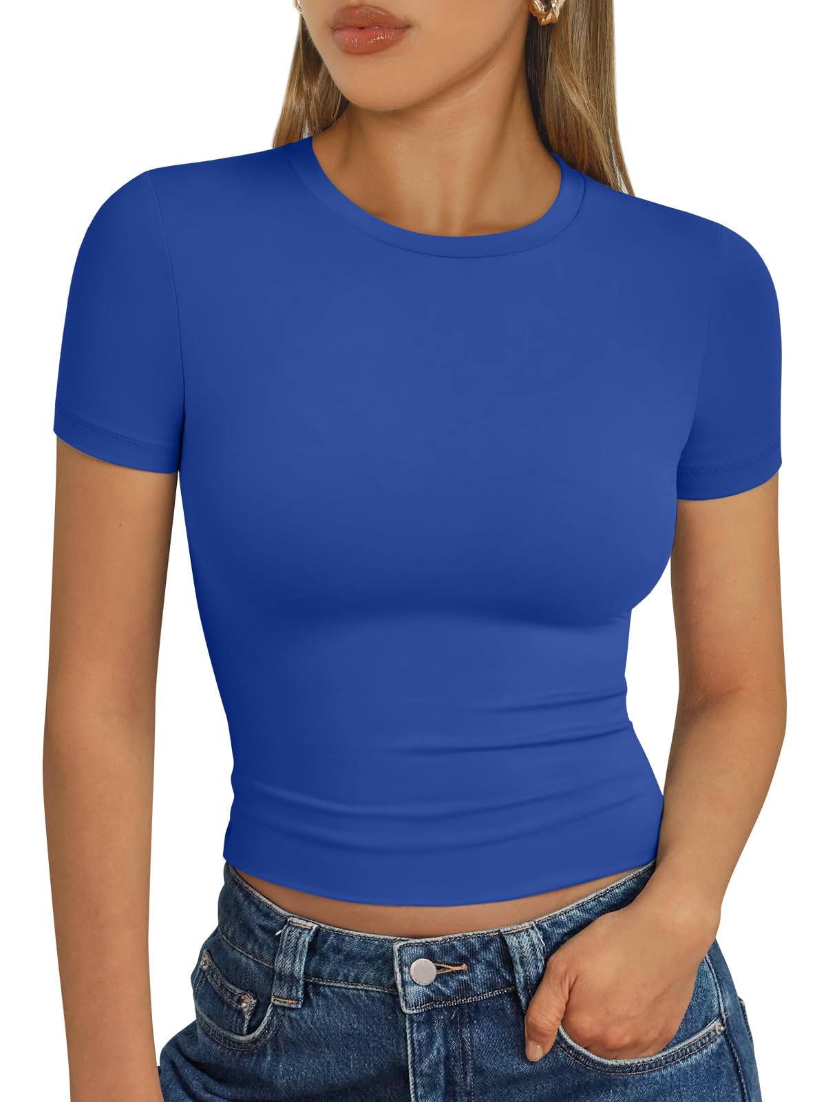 Trendy Queen - Camisetas básicas para mujer, camisetas de verano 2025, de manga corta, ajustadas, para gimnasio, entrenamiento, ropa estilo Y2K