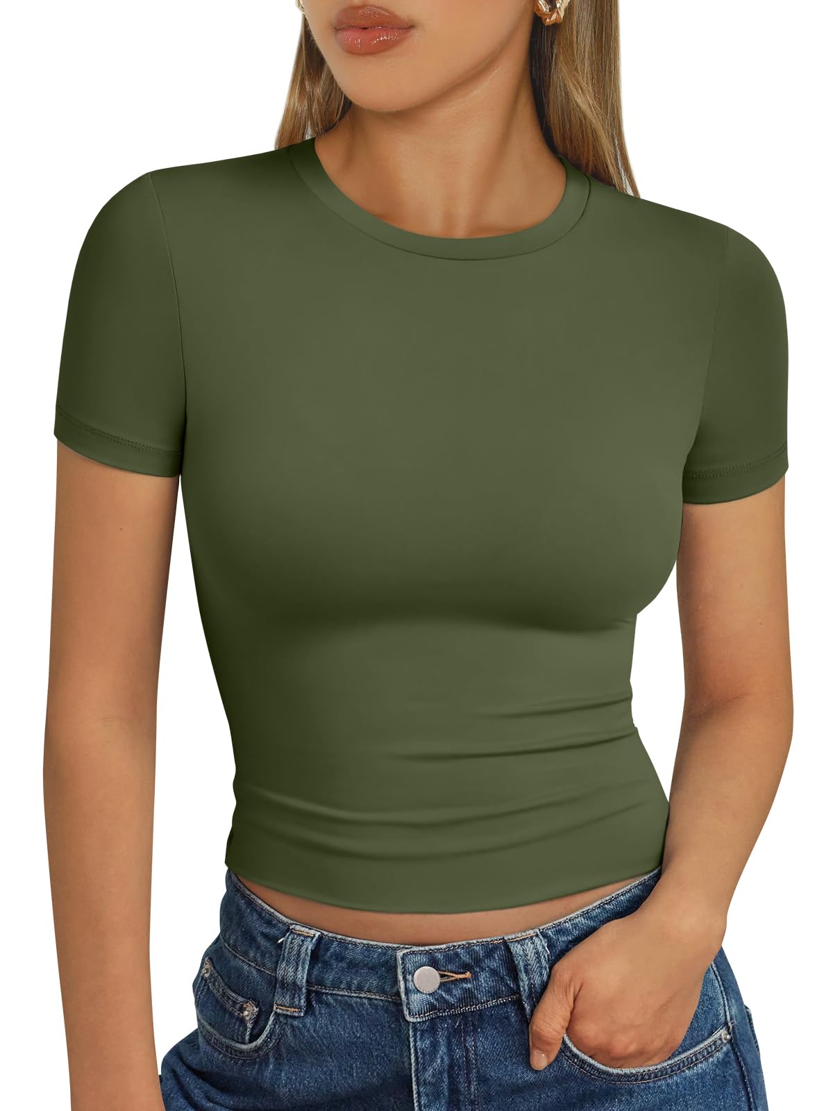 Trendy Queen - Camisetas básicas para mujer, camisetas de verano 2025, de manga corta, ajustadas, para gimnasio, entrenamiento, ropa estilo Y2K