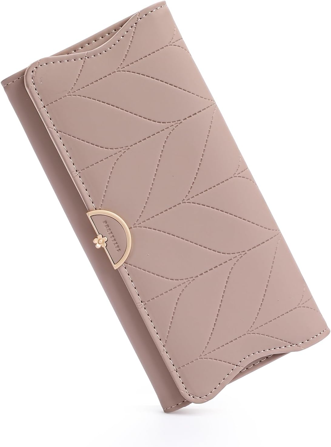 RNIEGA Leather Wallet for Women Trifold Womens' RFID Blocking Wallet Card Holder Purse Clutch with Zipper Coin Pocket,Soybean Sand