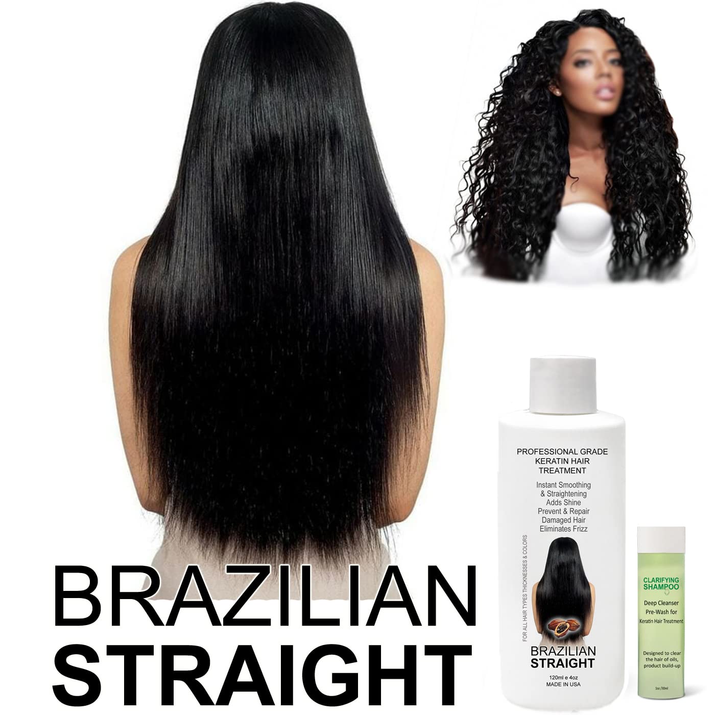 Real BRAZILIAN STRAIGHT Keratin Treatment Kit - Professional Results with Arganoil, Collagen & Amino Acid - Salon-Quality Straightening, Shiny Hair for 3-9 Months, All Hair Types, 8oz