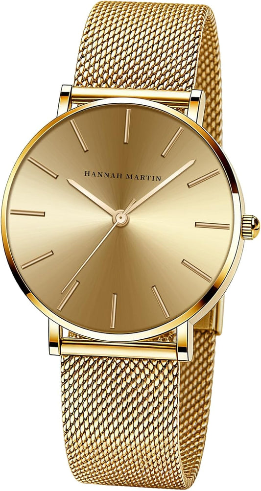 HANNAH MARTIN Watches for Women Analog Women's Watch with Stainless Steel Expansion Band Minimalist Slim Dial 30M Waterproof Ladies Dress Wristwatch for Casual Daily Business