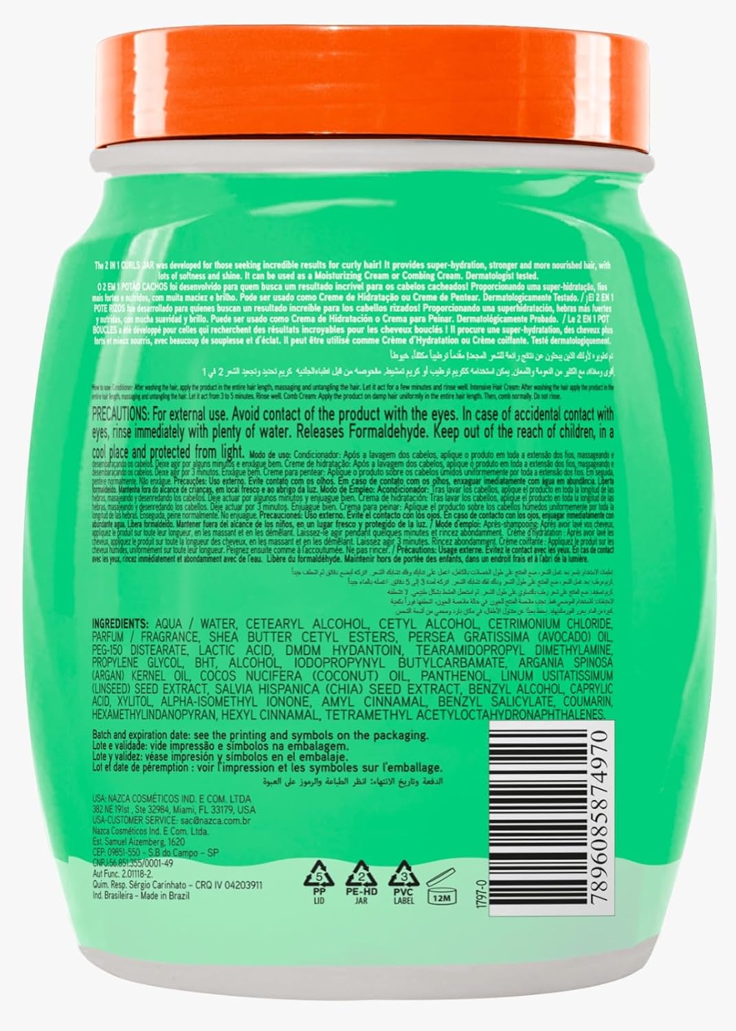NAZCA More Curls Jar 2-in-1 Hair Cream & Cream To Comb for Curly Hair Types 3A 3B 3C, Deep Moisture, Curl Definition & Anti-Frizz, with Coconut Oil & Argan Oil, Vegan, Hydrating Leave-In 35.2oz.
