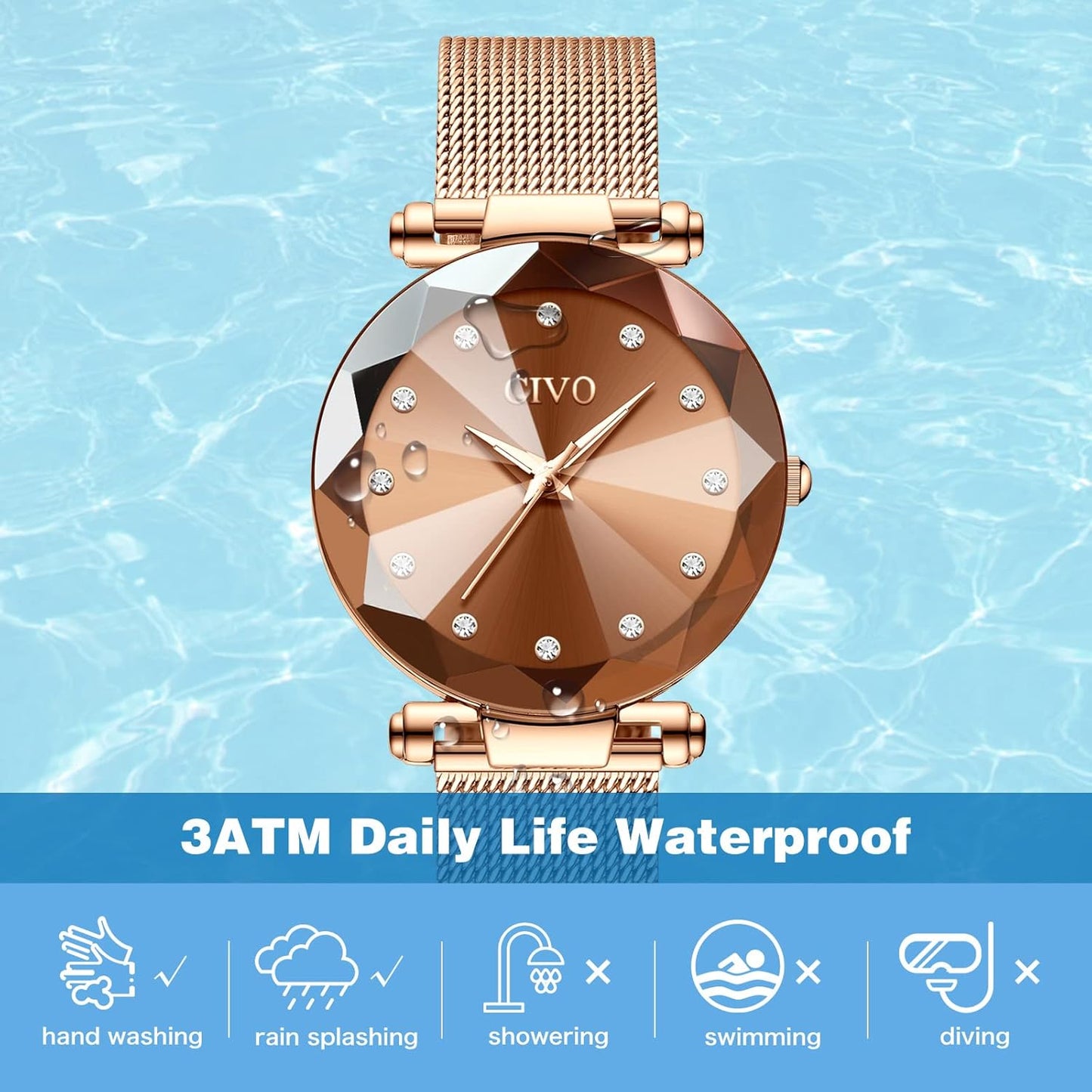 CIVO Womens Watch Ultra-Thin Stainless Steel Mesh Strap Analog Quartz Wrist Watch Waterproof Fashion Casual Elegant Ladies Watches with Diamond Timescale