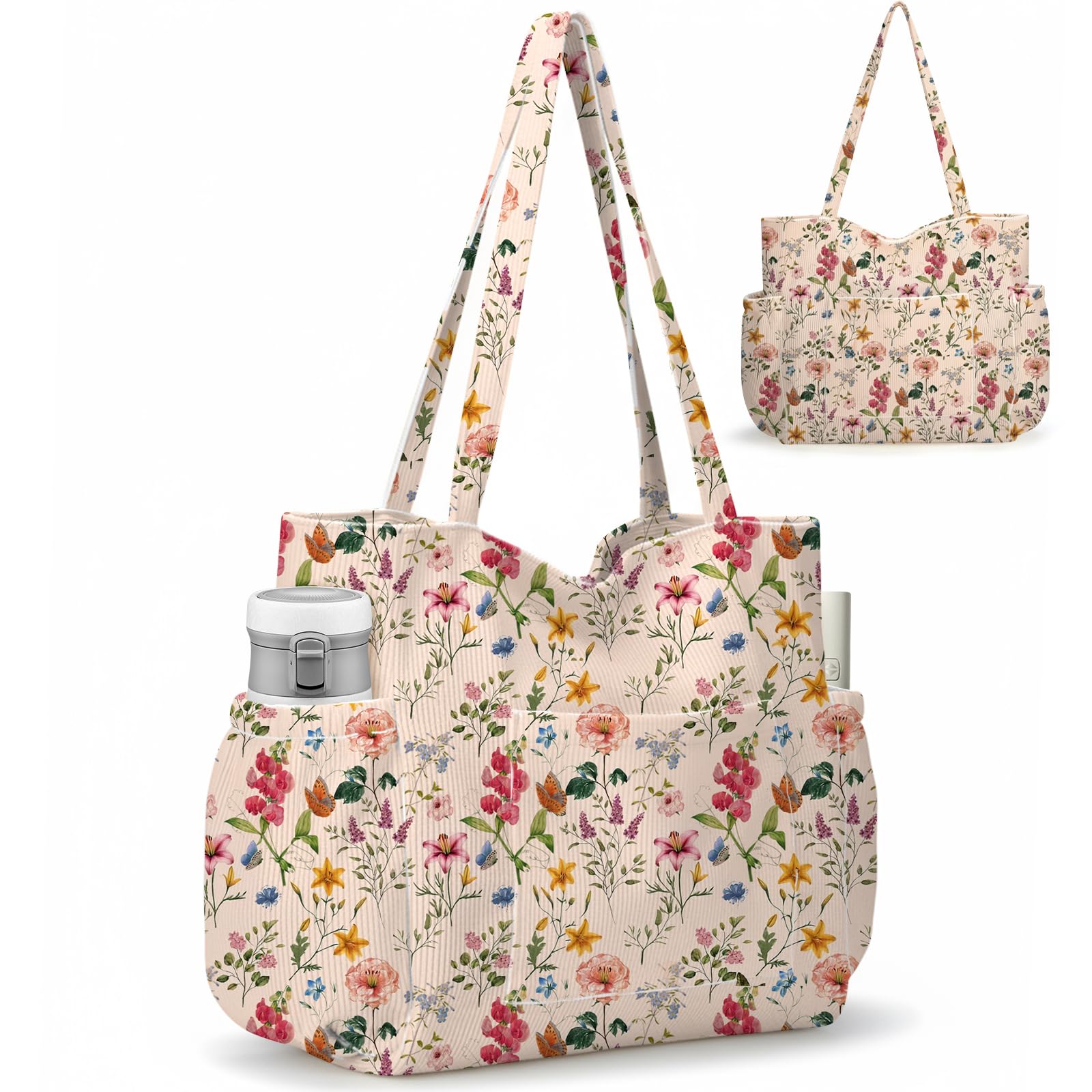 Bolsa de pana para mujeres, bolsa de gran capacidad linda con 6 bolsillos, bolso cruzado de hombro para trabajo, viajes, gimnasio