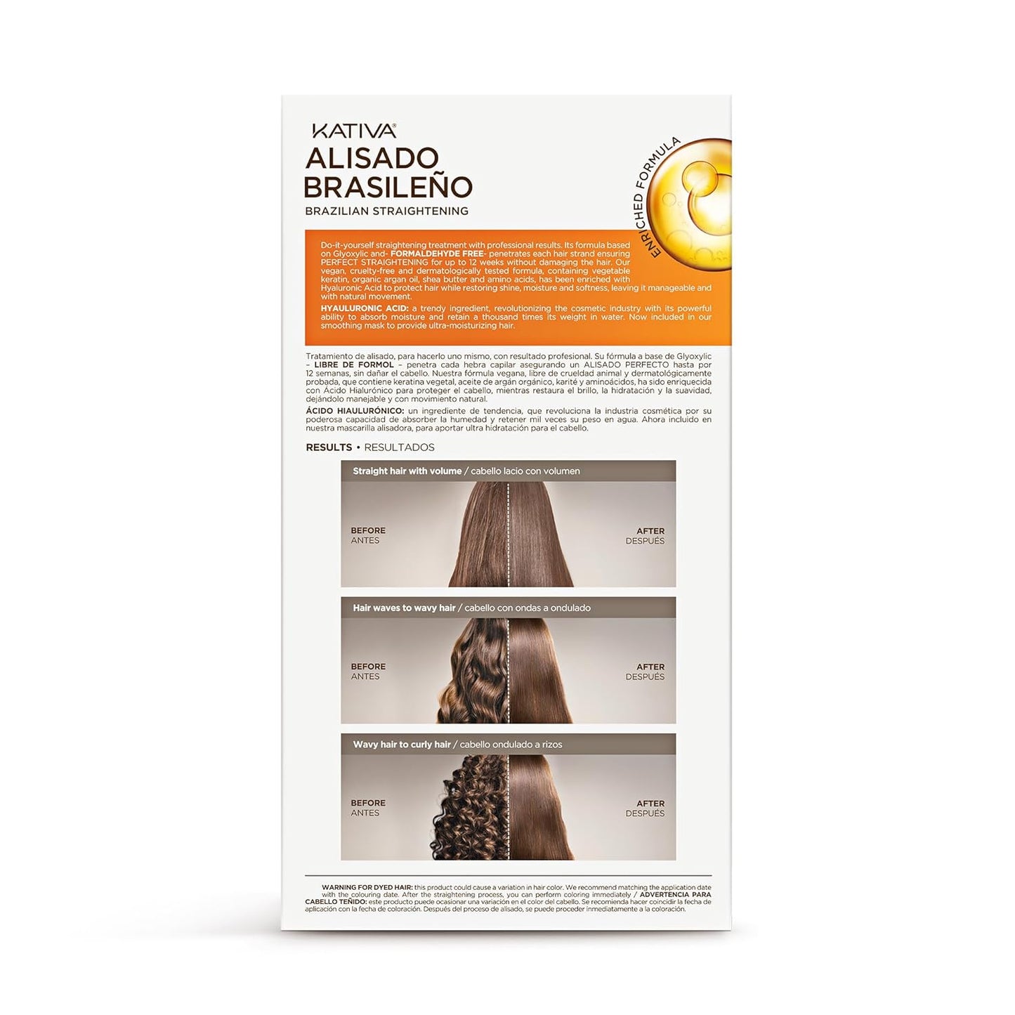 KATIVA Kit de tratamiento de queratina brasileña – Alisado de cabello sin formaldehído en casa con ácido hialurónico – Hasta 12 semanas de control del encrespamiento para cabello rizado, ondulado