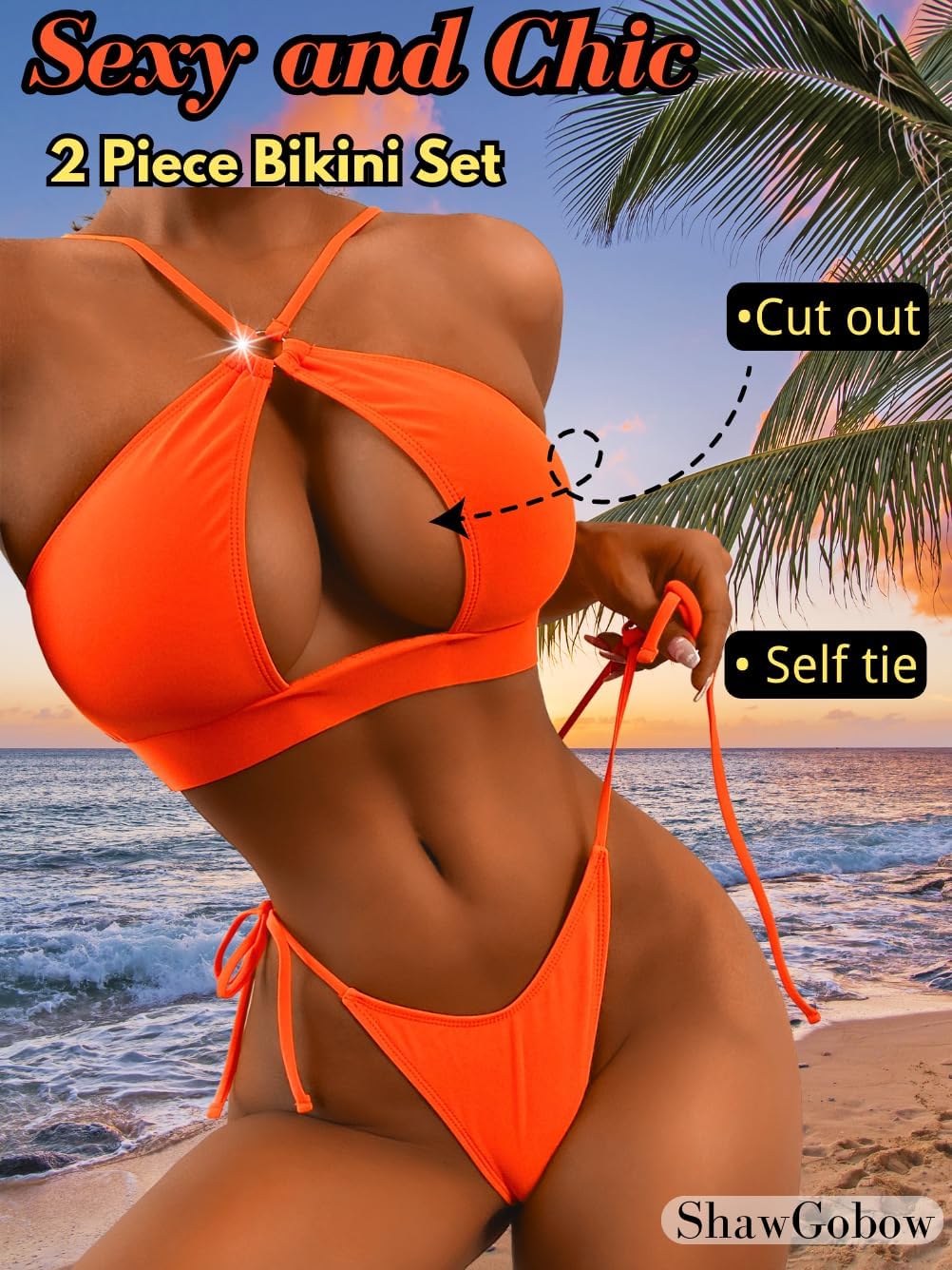 ShawGobow Bikini sexy con abertura de cerradura, corte alto, tiro bajo, 2 piezas