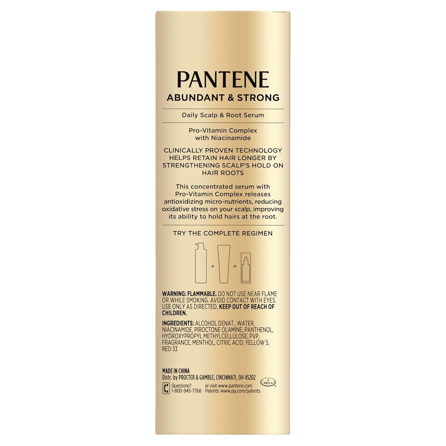 Pantene Abundant & Strong 3-Piece Regimen with B5 Complex + Niacinamide, Shampoo (13.5 oz), Conditioner (8 oz), Serum (2 oz) for Hair Loss, Thinning, Anti-Breakage, Volume - Grows Healthier