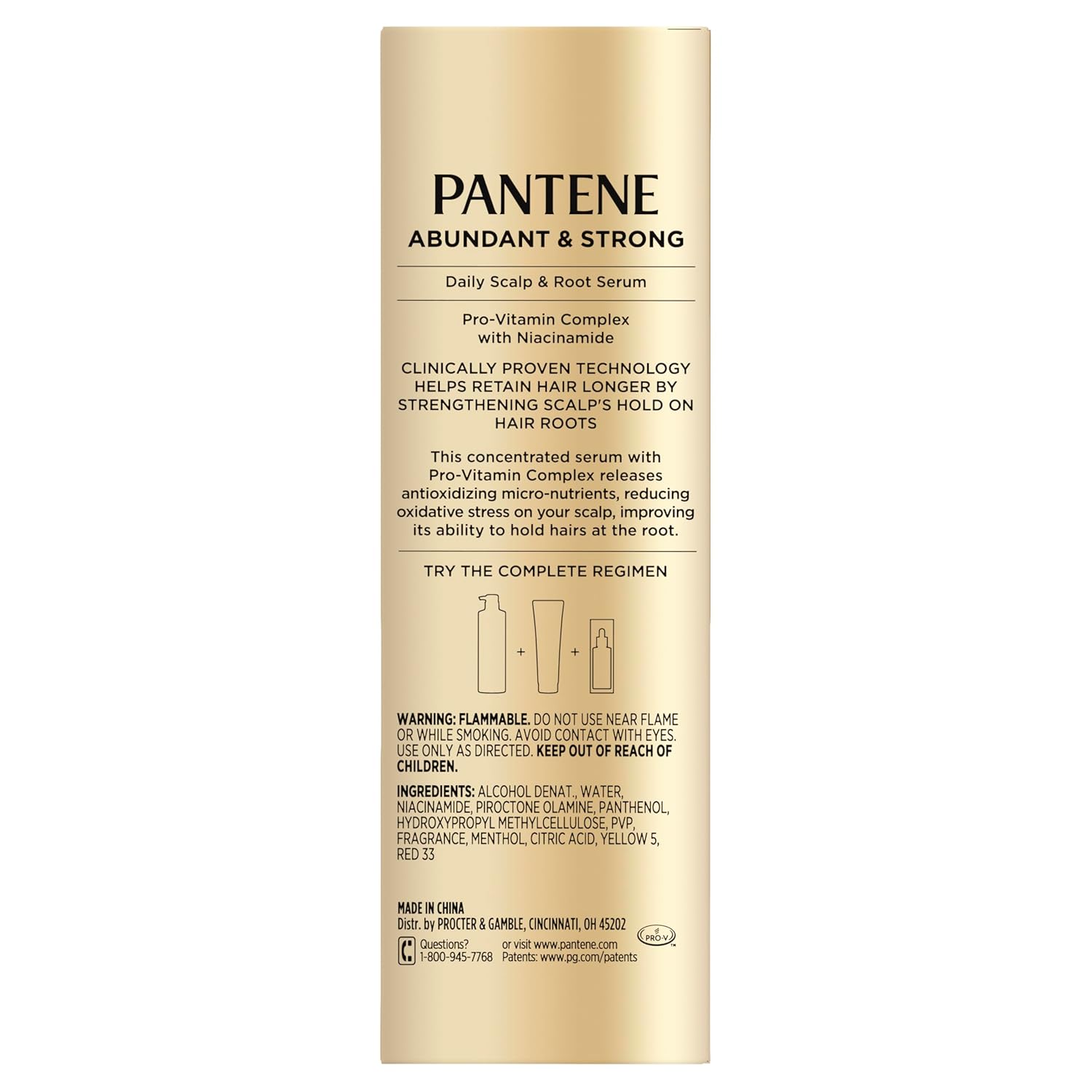 Pantene Abundant & Strong 3-Piece Regimen with B5 Complex + Niacinamide, Shampoo (13.5 oz), Conditioner (8 oz), Serum (2 oz) for Hair Loss, Thinning, Anti-Breakage, Volume - Grows Healthier