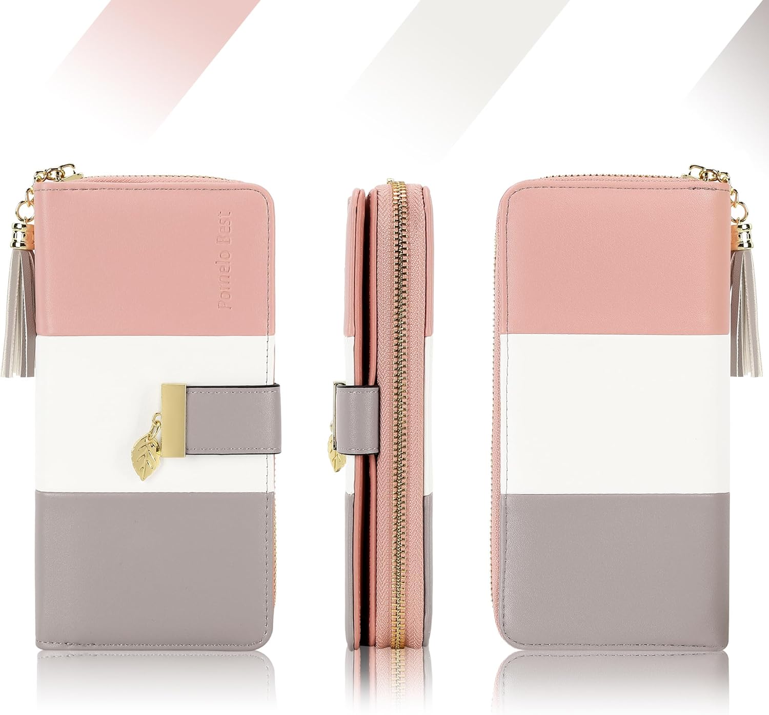 Carteras RFID para mujer con múltiples ranuras para tarjetas y compartimento para teléfono celular, cartera para mujer, Rosado/blanco/gris, Classic