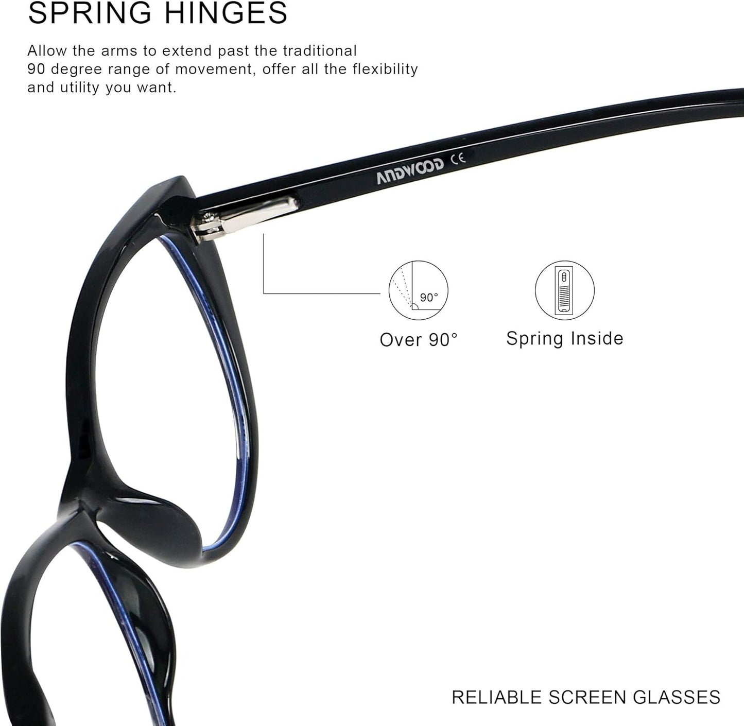 ANDWOOD Gafas de bloqueo de luz azul para mujer, bloqueo de luz azul, para computadora, ojo de gato, transparente, montura AR003