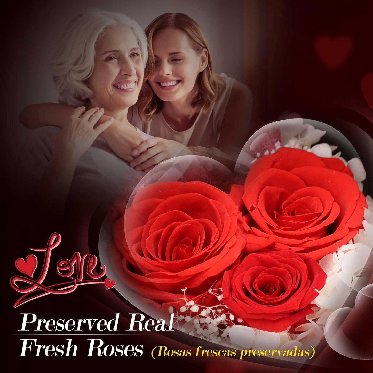 ADDWel Preserved Real Roses with I Love You in 100 Languages Mom Necklace Set, Unique Mothers Day Set for Mom from Son and Daughter, Birthday Gift Box for Mama Mother