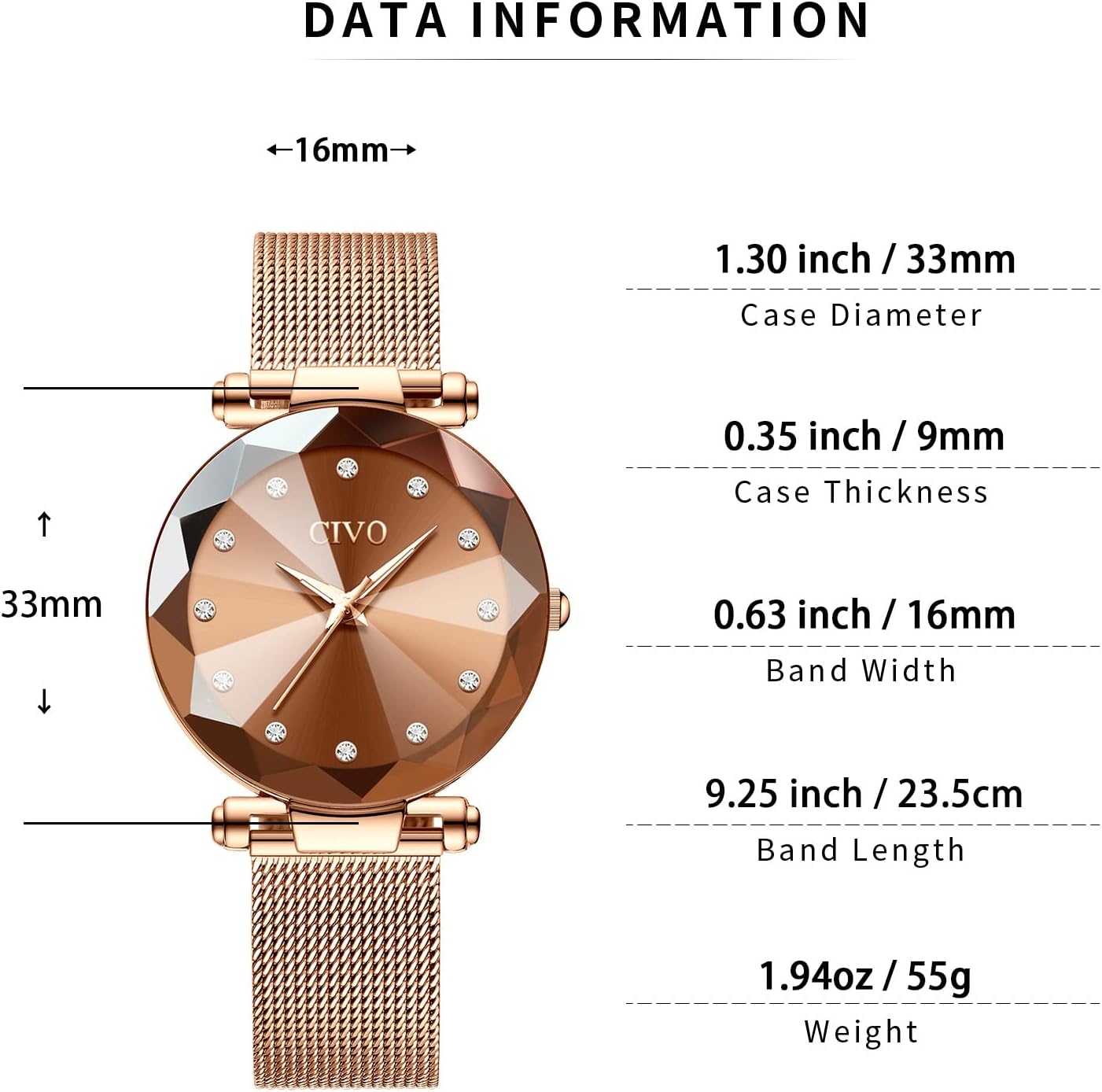 CIVO Womens Watch Ultra-Thin Stainless Steel Mesh Strap Analog Quartz Wrist Watch Waterproof Fashion Casual Elegant Ladies Watches with Diamond Timescale