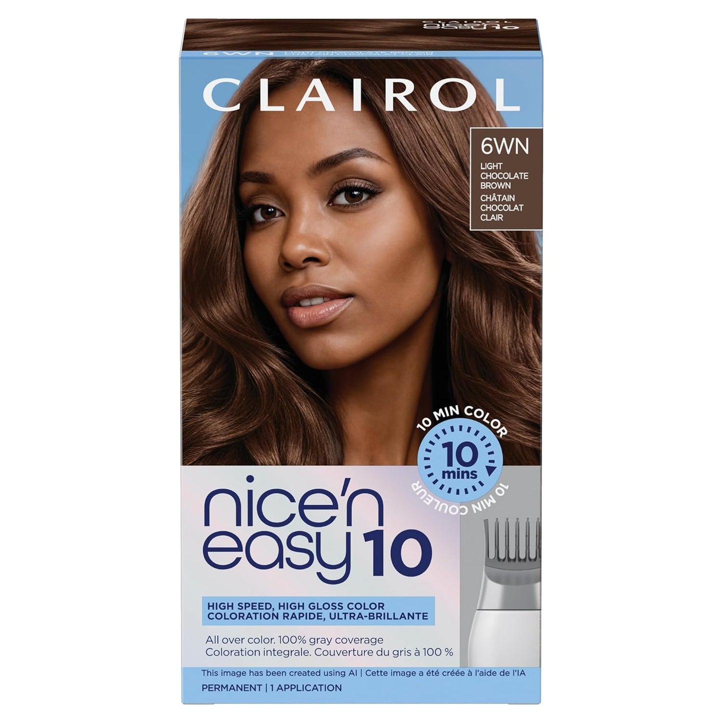 Clairol Nice'N Easy 10 Permanent Hair Dye, 6WN Light Chocolate Brown Hair Color, Pack of 1