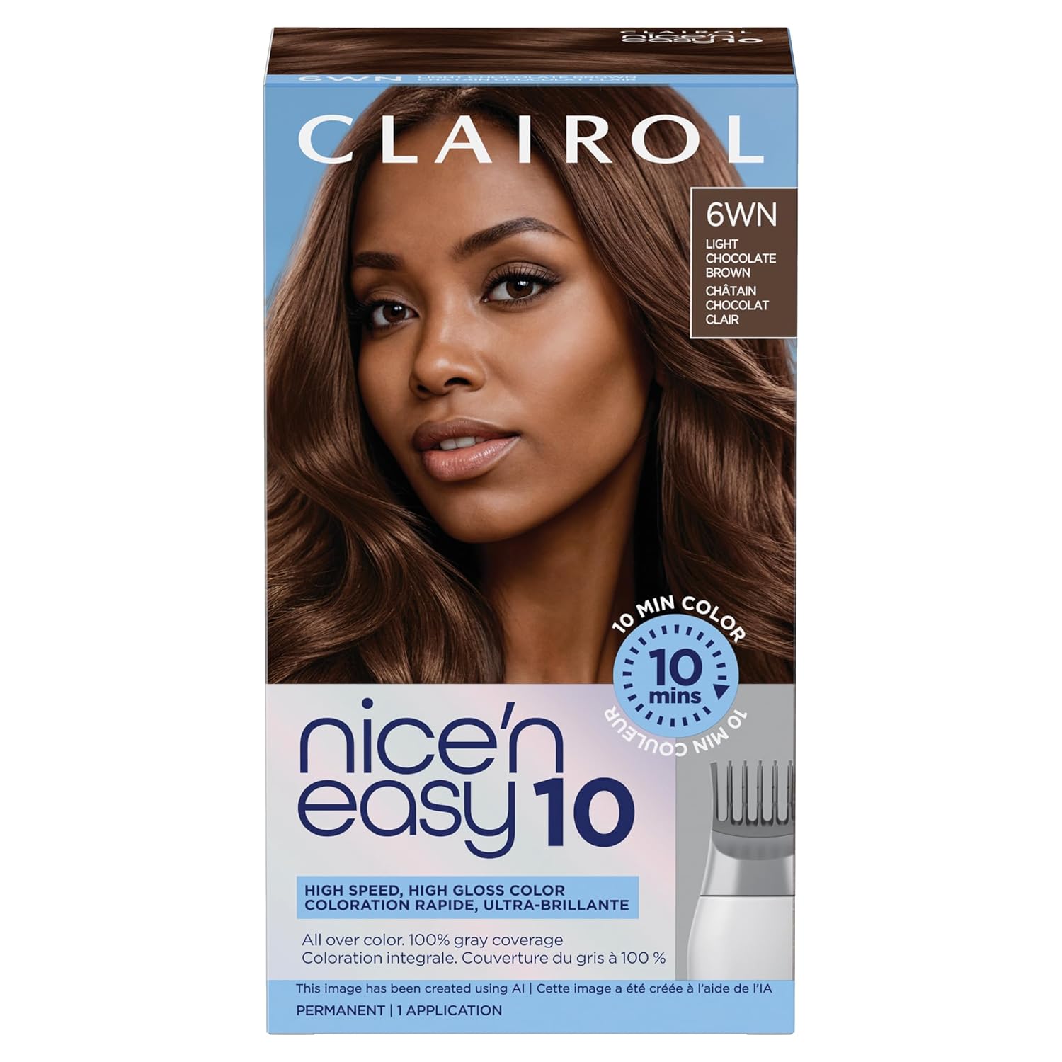 Clairol Nice'N Easy 10 Permanent Hair Dye, 6WN Light Chocolate Brown Hair Color, Pack of 1
