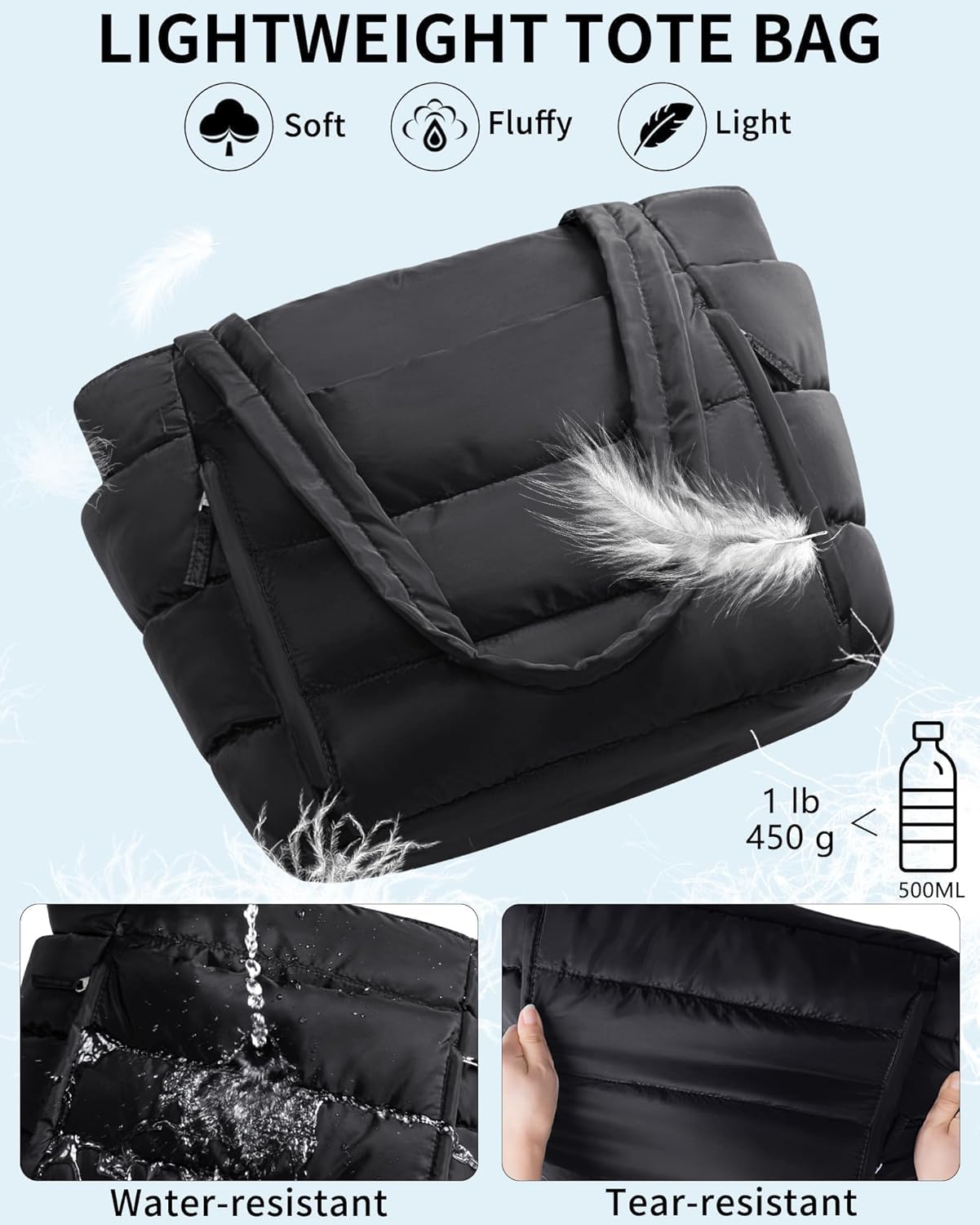 Bagstellar Puffer Tote Bag for Women, Lightweight Puffy Work Handbag Teacher Nurse Quilted Shoulder Bag for School Travel Gym | Cloud Bag w/ Zipper, Daily College Bags, 15.6" Computer Bag, Clinical Nursing Bag, 40 OZ Tumbler Holder, Ideal Gift for Women