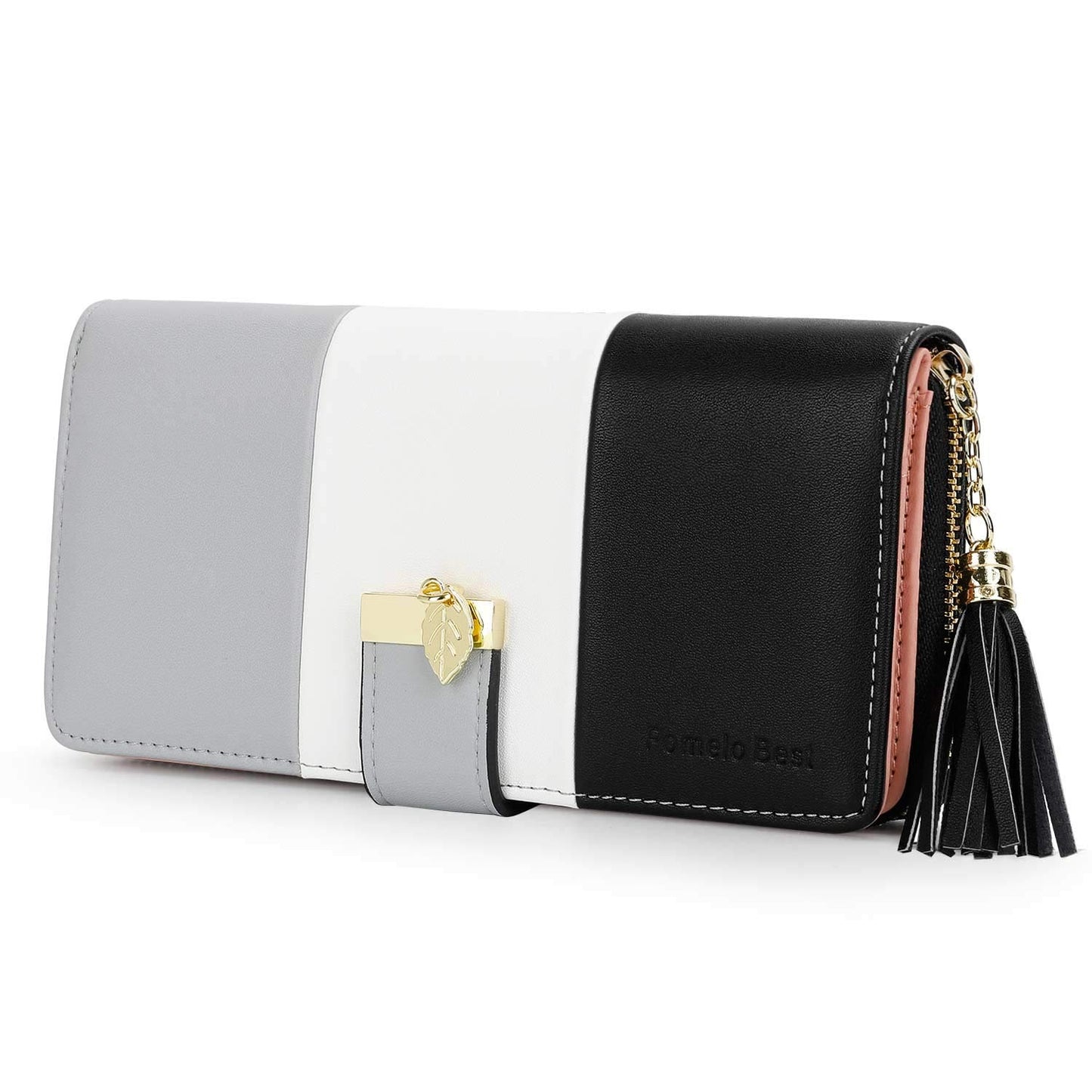 Carteras RFID para mujer con múltiples ranuras para tarjetas y compartimento para teléfono celular, cartera para mujer, Rosado/blanco/gris, Classic