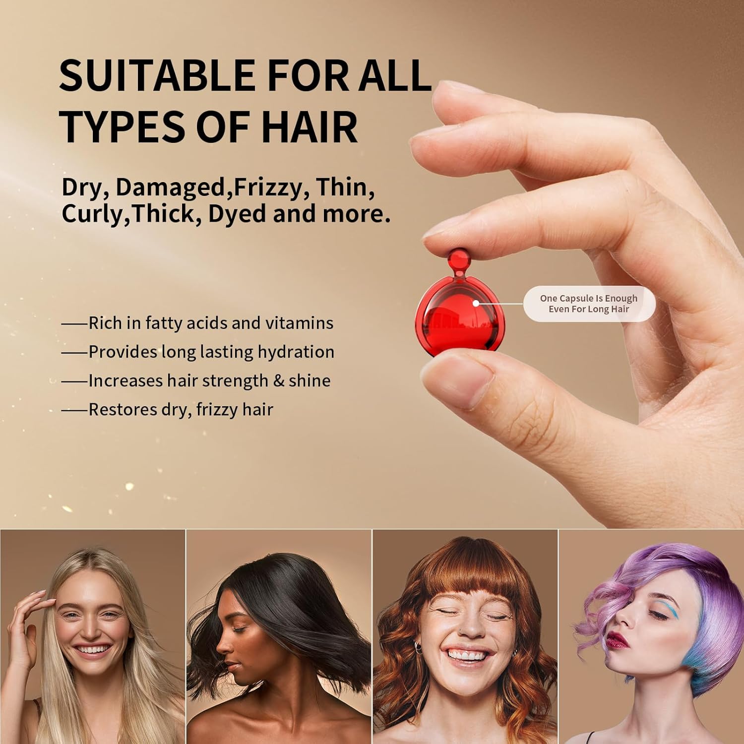POEROES Hair Oil 50 Capsules - Hair Vitamins A C E Pro B5 - Hair Treatment Serum - Serum for Frizzy and Damaged Hair - Argan & Avocado Oil - Leave in Conditioner for Women & Men