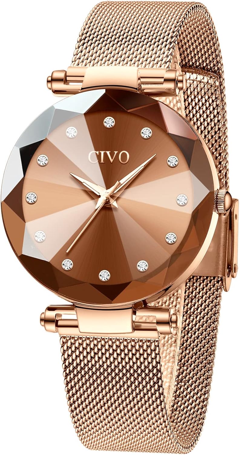 CIVO Womens Watch Ultra-Thin Stainless Steel Mesh Strap Analog Quartz Wrist Watch Waterproof Fashion Casual Elegant Ladies Watches with Diamond Timescale