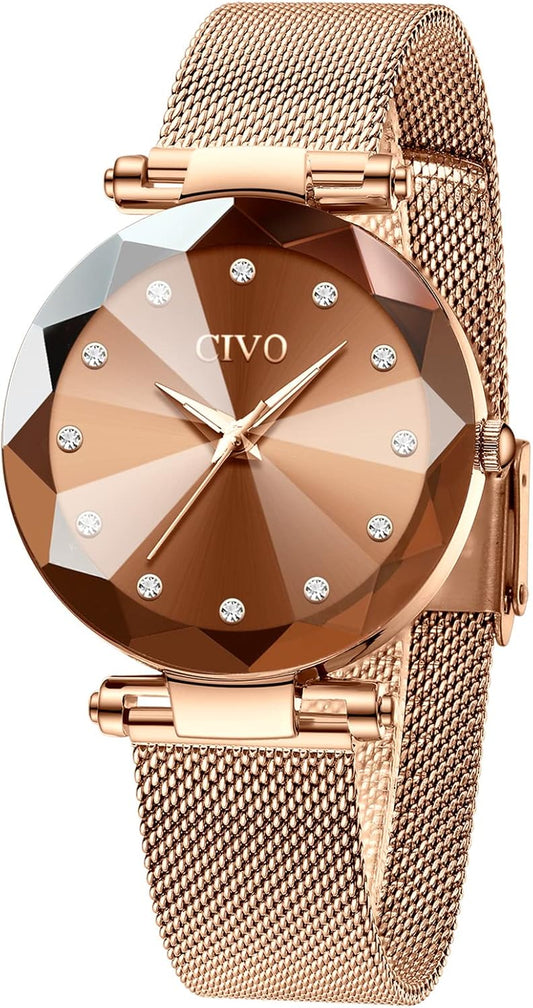 CIVO Womens Watch Ultra-Thin Stainless Steel Mesh Strap Analog Quartz Wrist Watch Waterproof Fashion Casual Elegant Ladies Watches with Diamond Timescale
