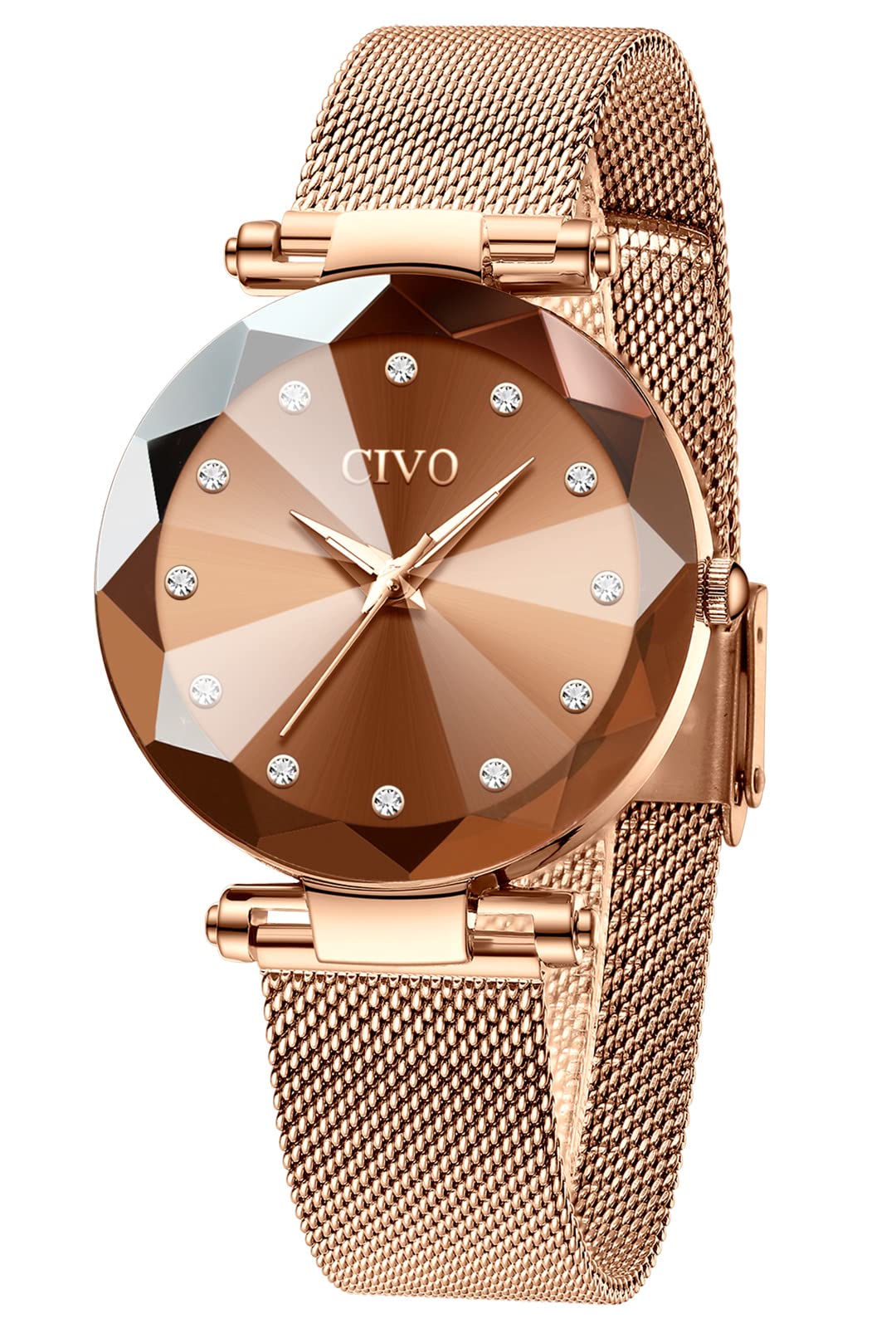 CIVO Womens Watch Ultra-Thin Stainless Steel Mesh Strap Analog Quartz Wrist Watch Waterproof Fashion Casual Elegant Ladies Watches with Diamond Timescale
