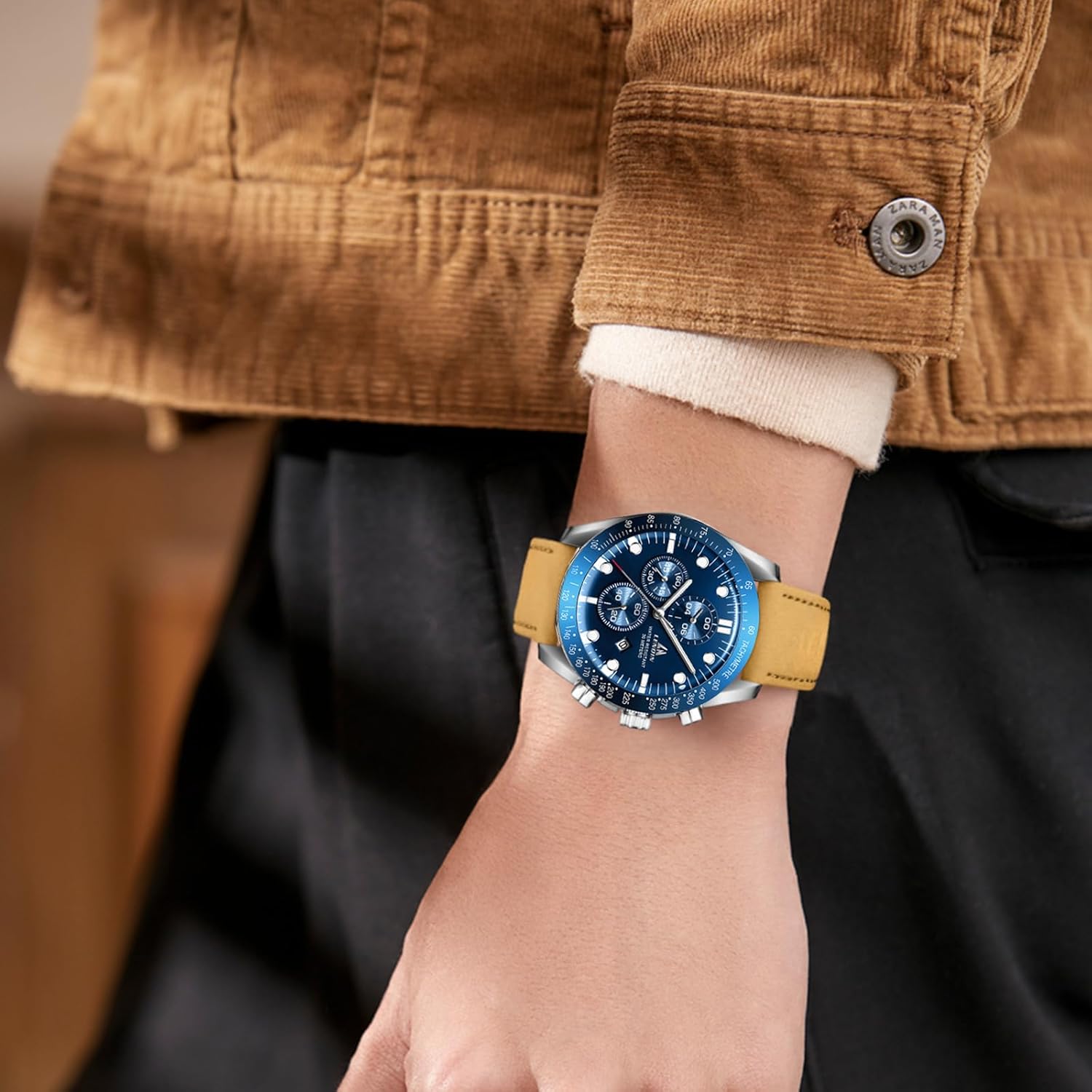 LN LENQIN Relojes para hombre, reloj de cuero, analógico, de cuarzo, para hombre, luminoso, de lujo, moderno, elegante, para negocios o vestir casual, relojes de pulsera de 30M resistentes al agua con