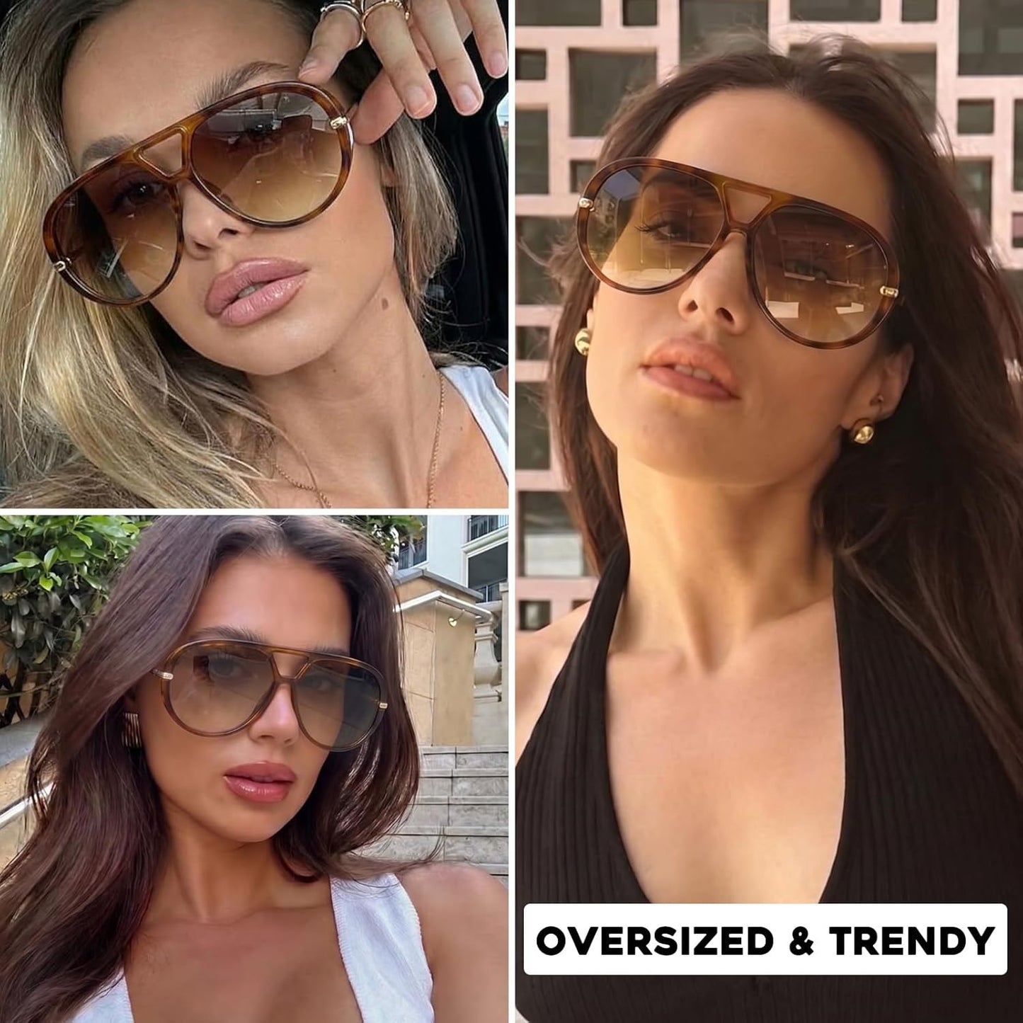 mosanana Trendy Oversized Aviator Sunglasses for Women Retro Style MS52478